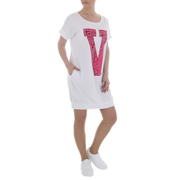 Ital-Design Tunikakleid Damen Freizeit Textprint Stretch Sommerkleid in Weiß