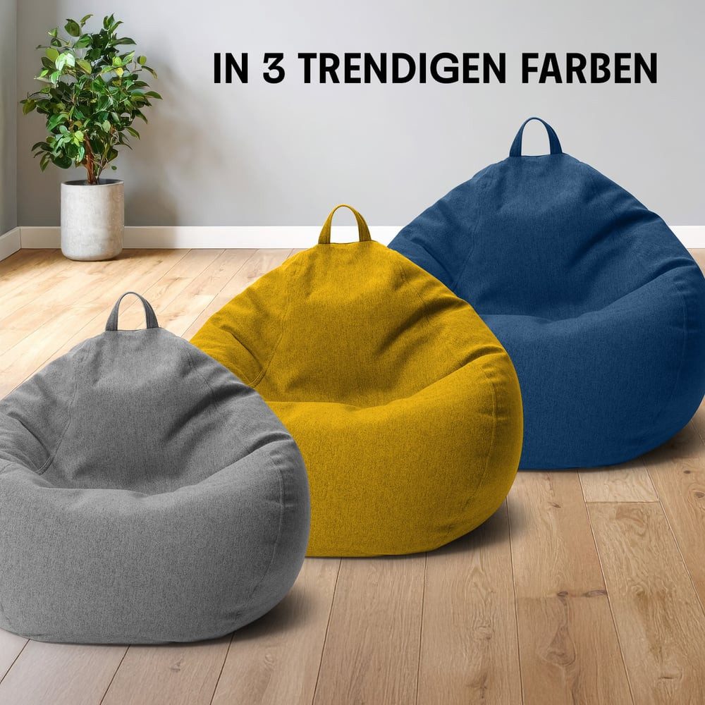 Urbanara Sitzsack Indoor Sitzsack Round M 120 l - XXL Sofa Sessel, ideal zum Pouf Hocker, EPS Perlen Bean Bag Sitzkissen mit Füllung, Lounge Bodensofa waschbar – Bild 5 von 5