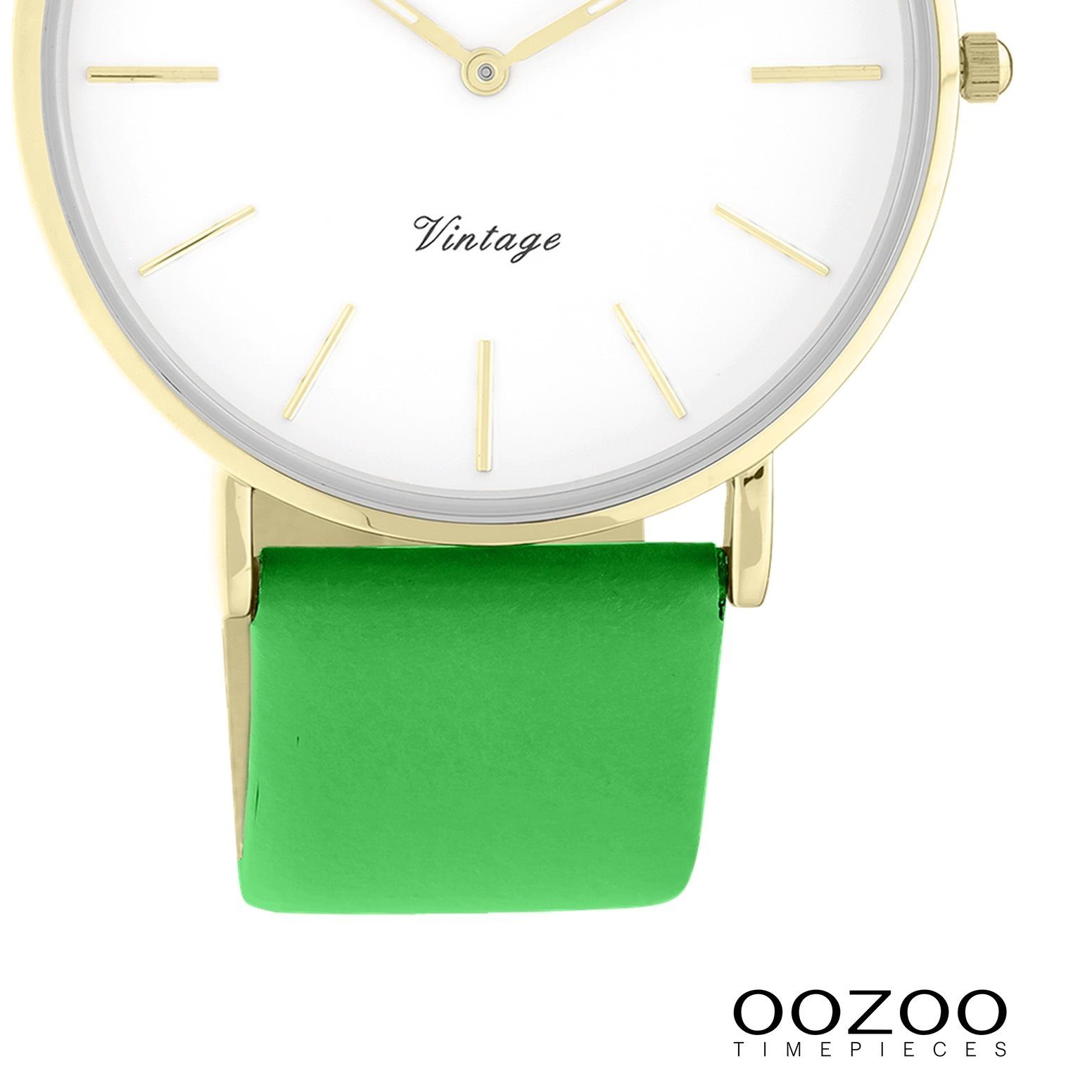 OOZOO Quarzuhr Oozoo Damen Armbanduhr Vintage Series, (Analoguhr), Damenuhr rund, groß (ca. 40mm), Lederarmband grün, Fashion