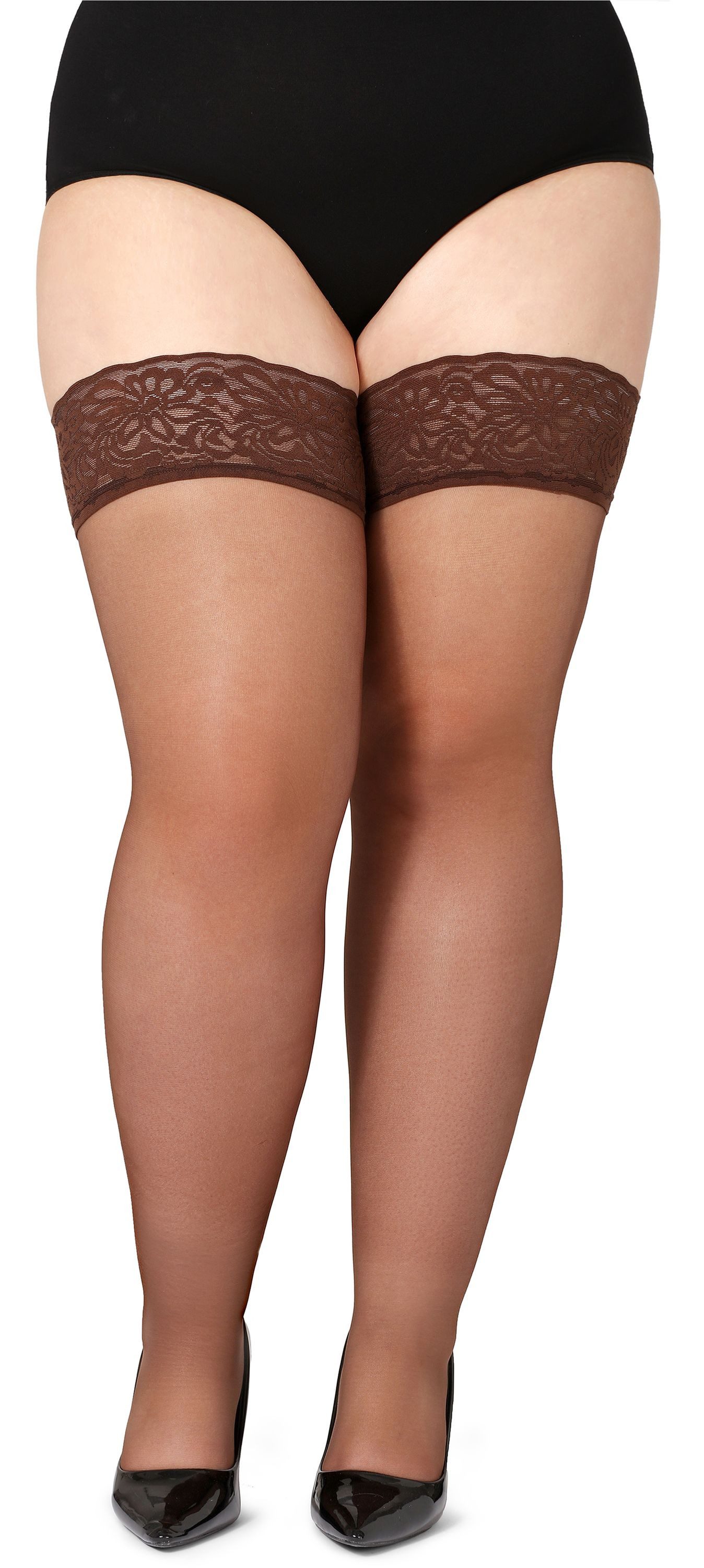 Bellivalini Halterlose Strümpfe Damen mit Spitze Plus Size 20 DEN BLV-1126