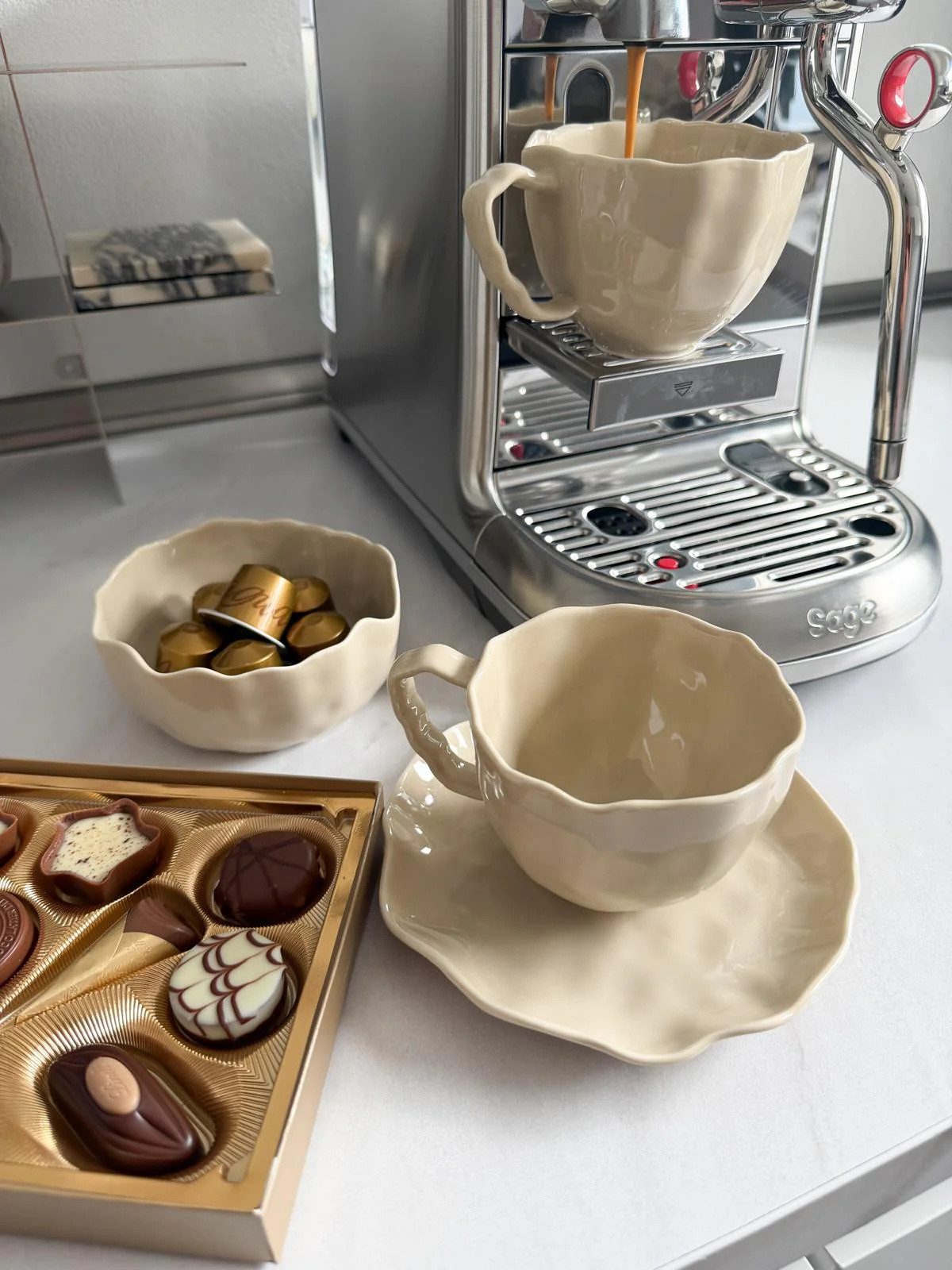 EmirtexHome Kaffeeservice Angles Kaffeetassen 6er Set I Beige (12-tlg), Porzellan