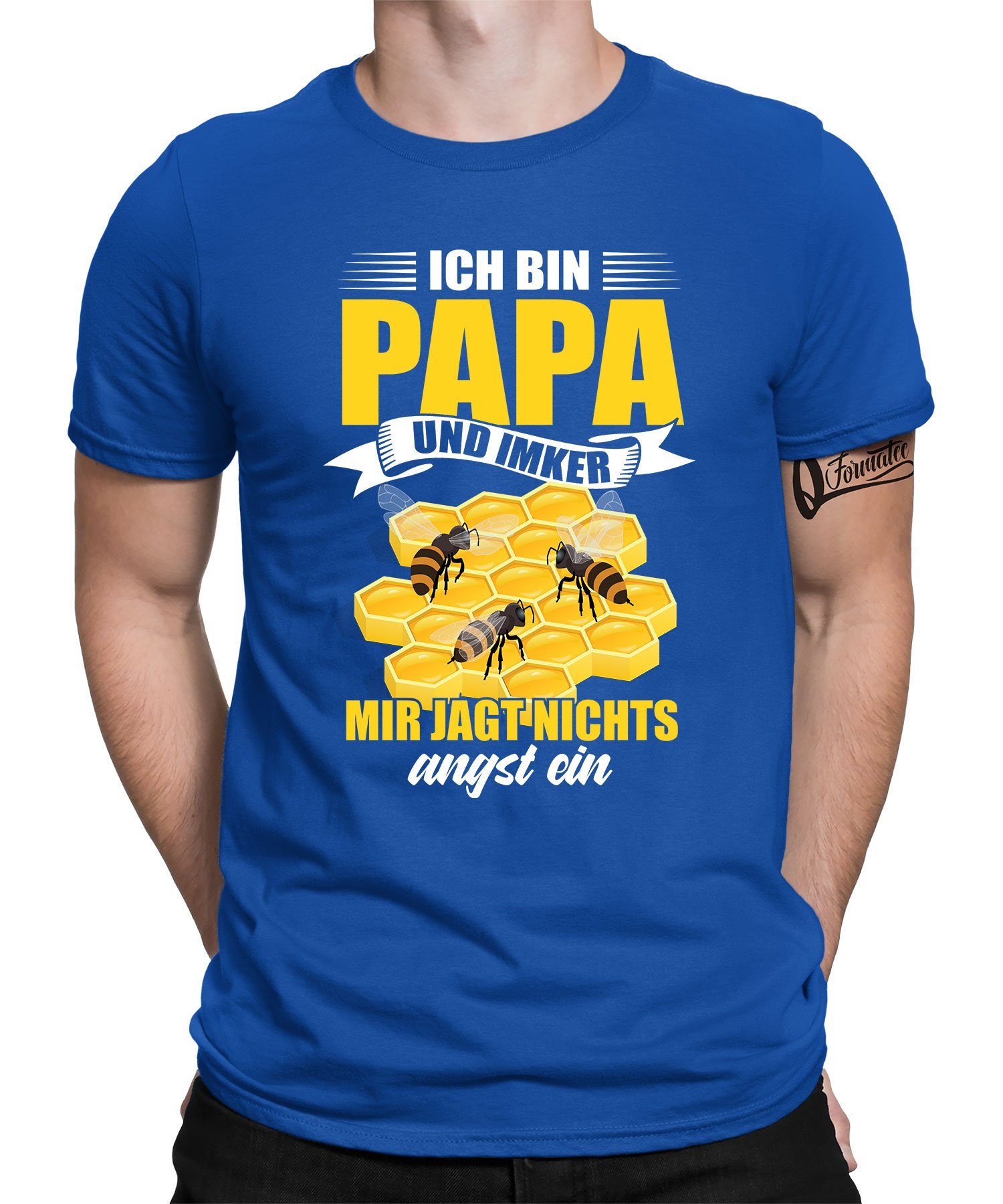 Quattro Formatee Kurzarmshirt Ich bin Papa und Imker - Biene Honig Herren T-Shirt (1-tlg) Blau