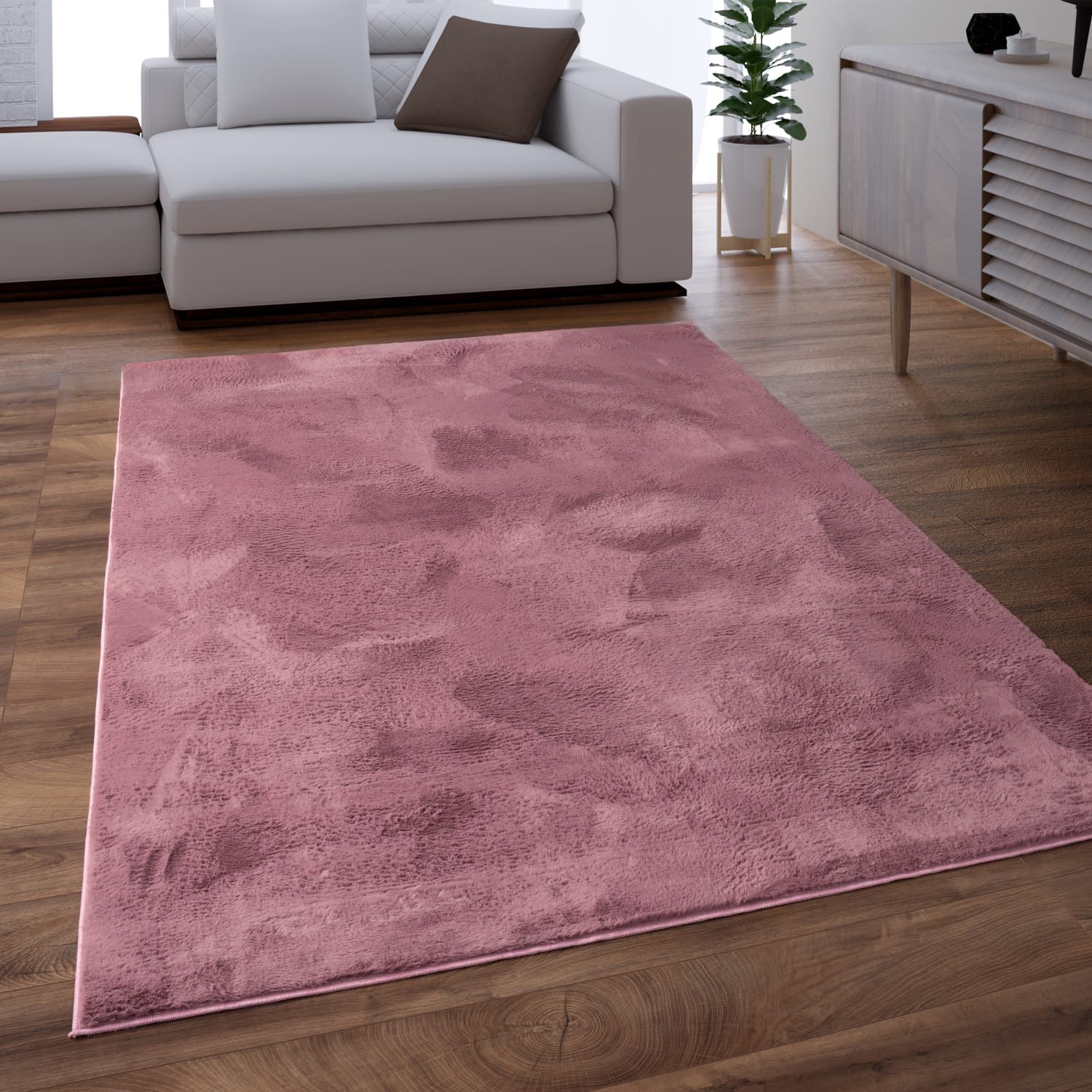KADIMA DESIGN Teppich waschbar Einfarbig Wohnzimmer schmutzabweisend Teppich Kurzflor, Höhe: 14 mm, Florhöhe: 10 mm, Polyester, 120x160, Altrosa