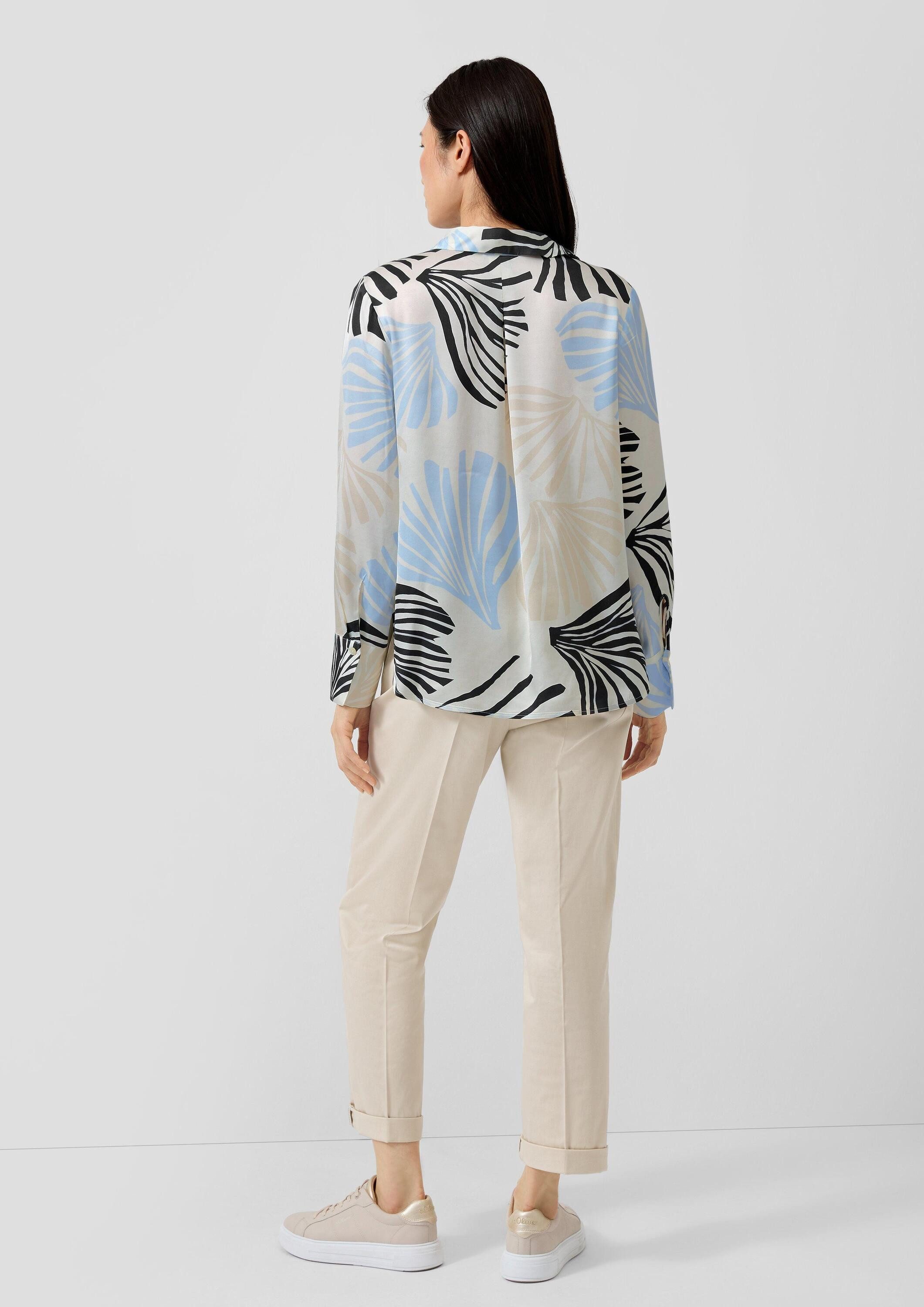 s.Oliver Langarmbluse Bluse Satinierte Viskose-Bluse mit All-over-Print und Manschetten
