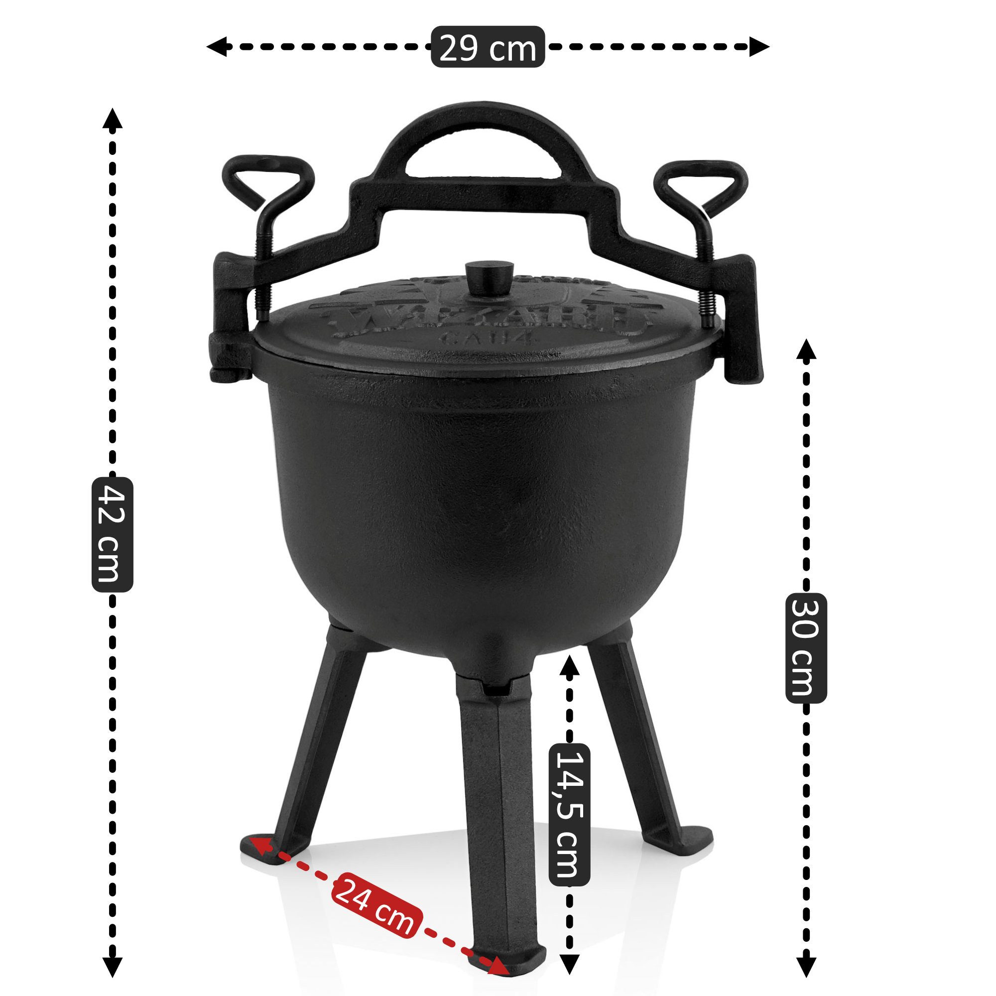 BBQ-Toro Grilltopf Zauberkessel "Wizard", 4 Liter, Gusseisen Kochtopf mit drei Beinen, De, Gusseisen