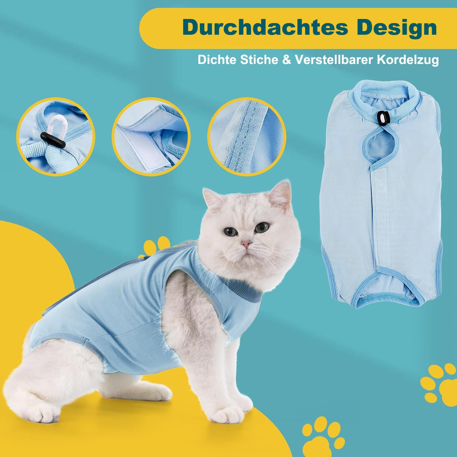 Beaface Tiermantel Katzen-Bodysuit für OP-Genesung & Kastration, Atmungsaktive Modal-Kleidung für Wunden, Hautschutz & Absetzen