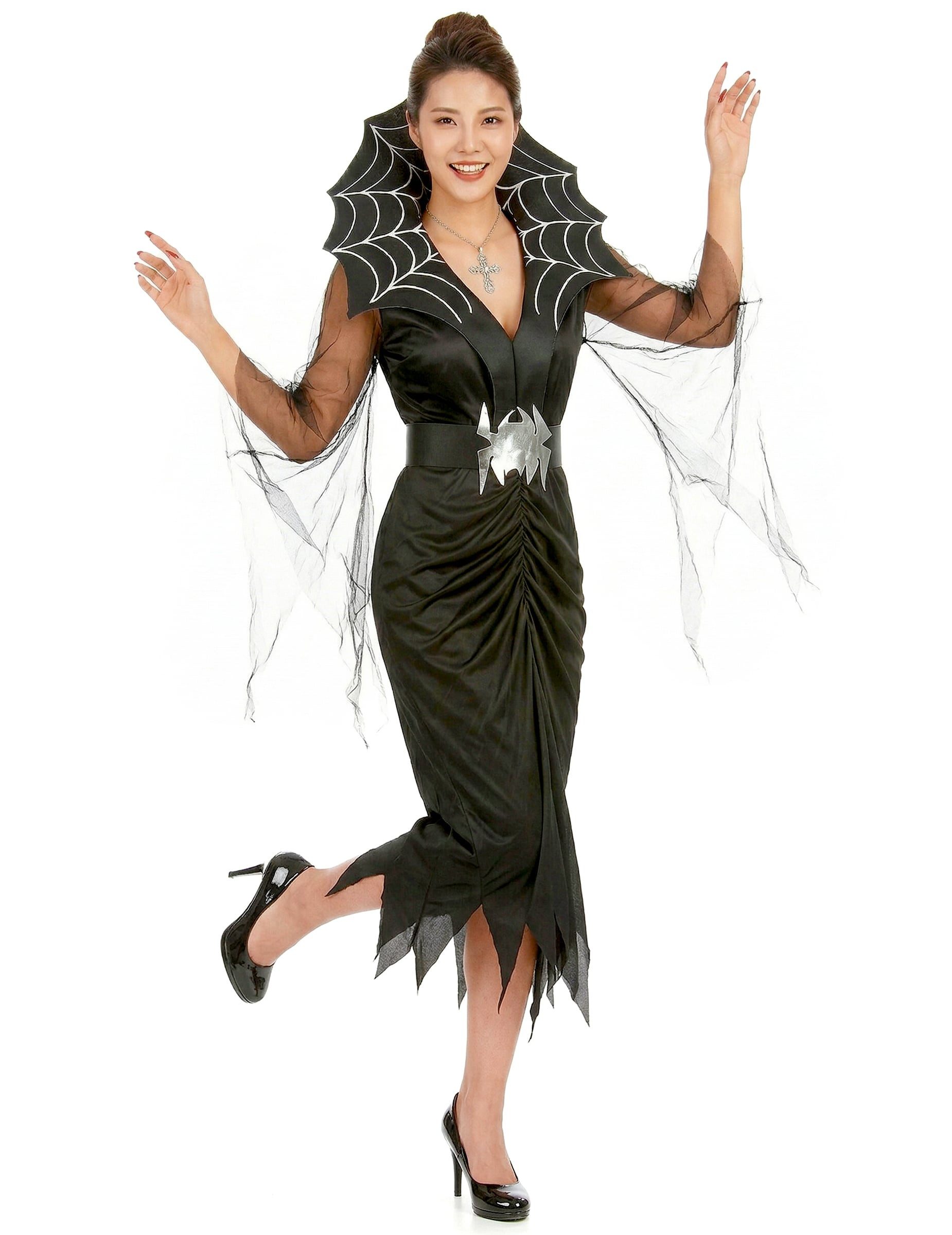 Kostüm Spinnenfrau Halloween Damenkostüm schwarz-silber