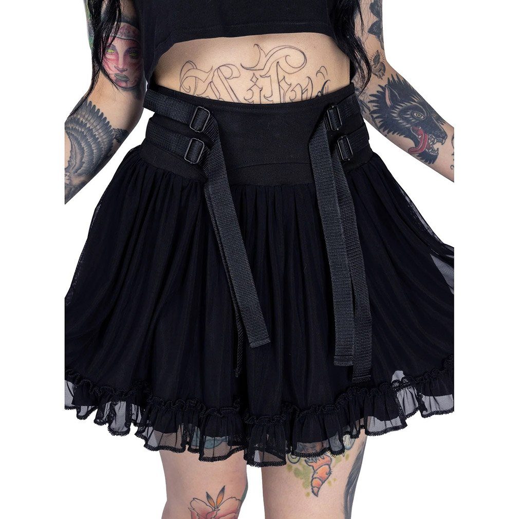 Heartless Rüschenrock Odyssey Schwarz Gothic Strapsen Riemen Tutu Rüschen