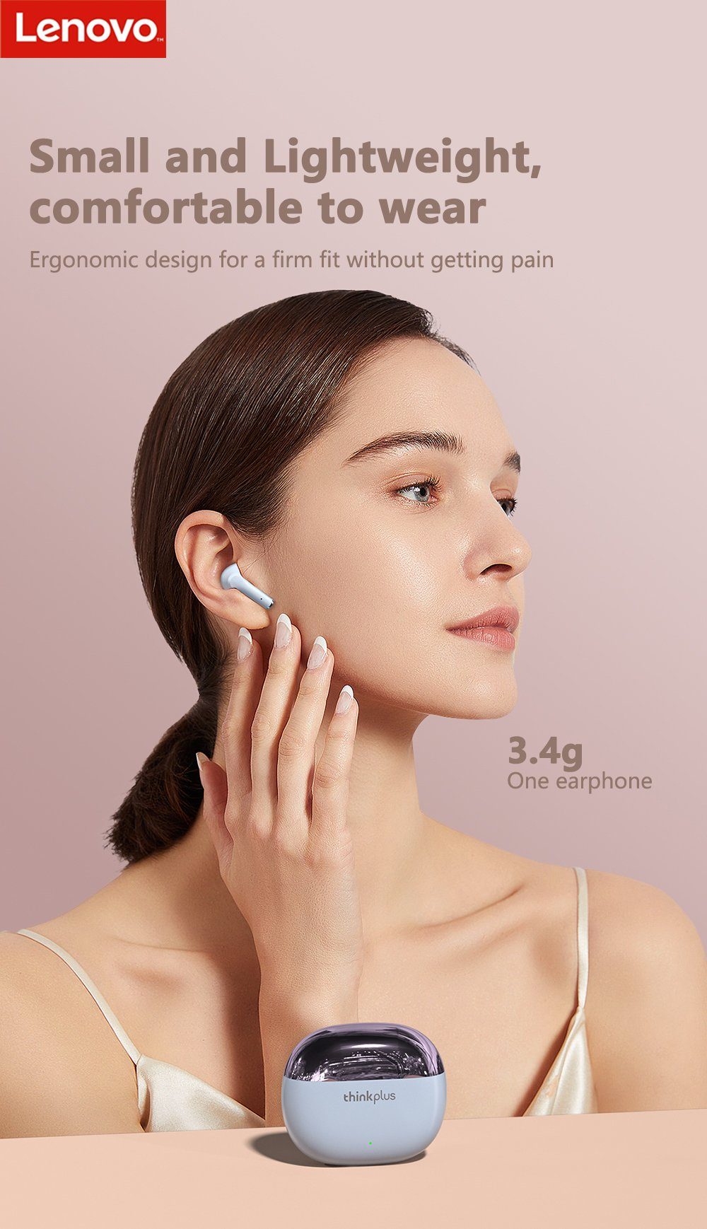 Lenovo X15 Pro mAh 5.1, Bluetooth-Kopfhörer Wireless, Assistant, (True mit Bluetooth - Stereo kabellos, 250 Headset Kopfhörer-Ladehülle mit Rosa) Siri, Touch-Steuerung Google