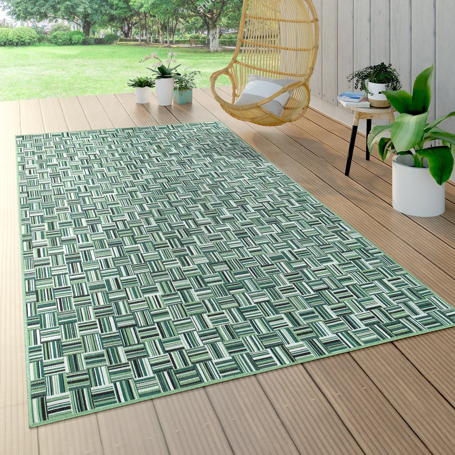 Outdoorteppich In- & Outdoor-Teppich Web-Design Grün, Paco Home, Rechteckig,  Höhe: 4 mm