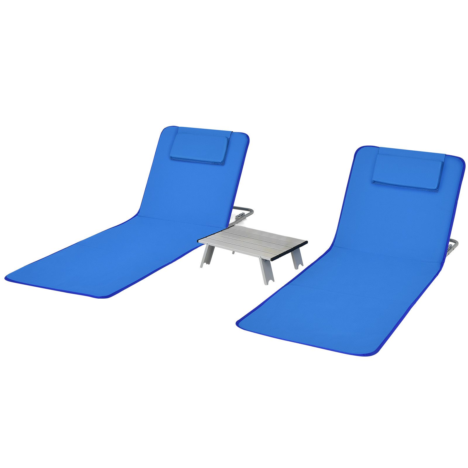 COSTWAY Gartenliege, mit 2 Strandliege & Beistelltisch, verstellbar