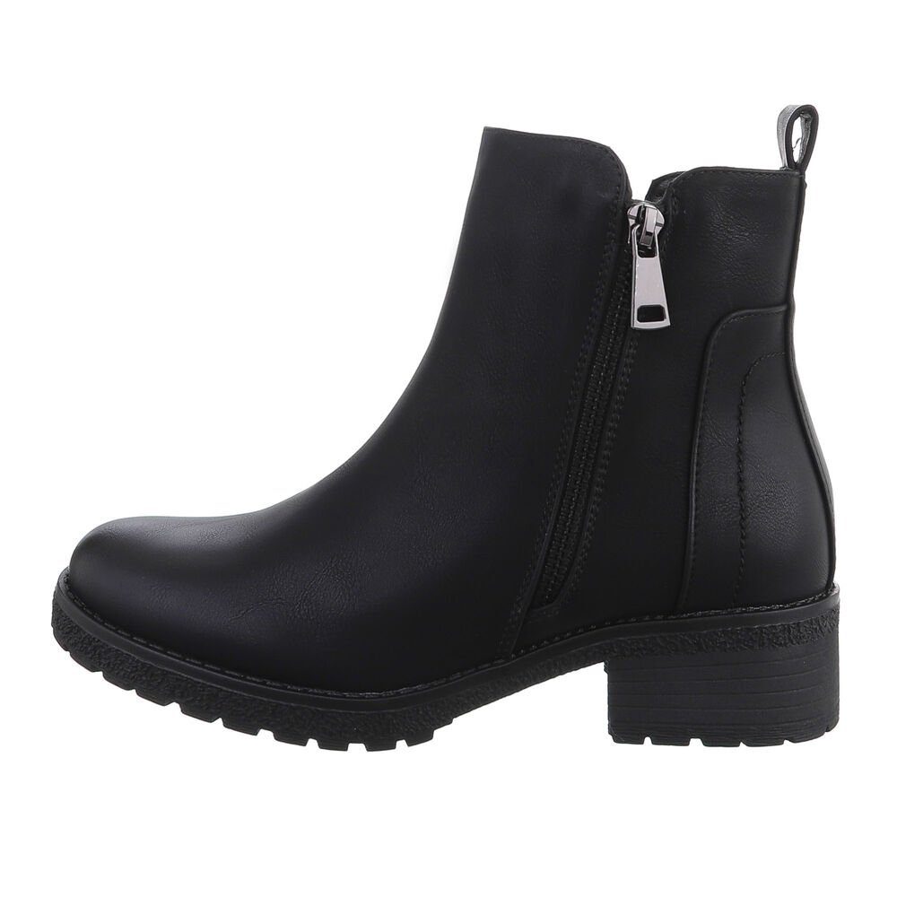 Ital-Design Damen Freizeit Stiefelette Blockabsatz Flache Stiefeletten in Schwarz