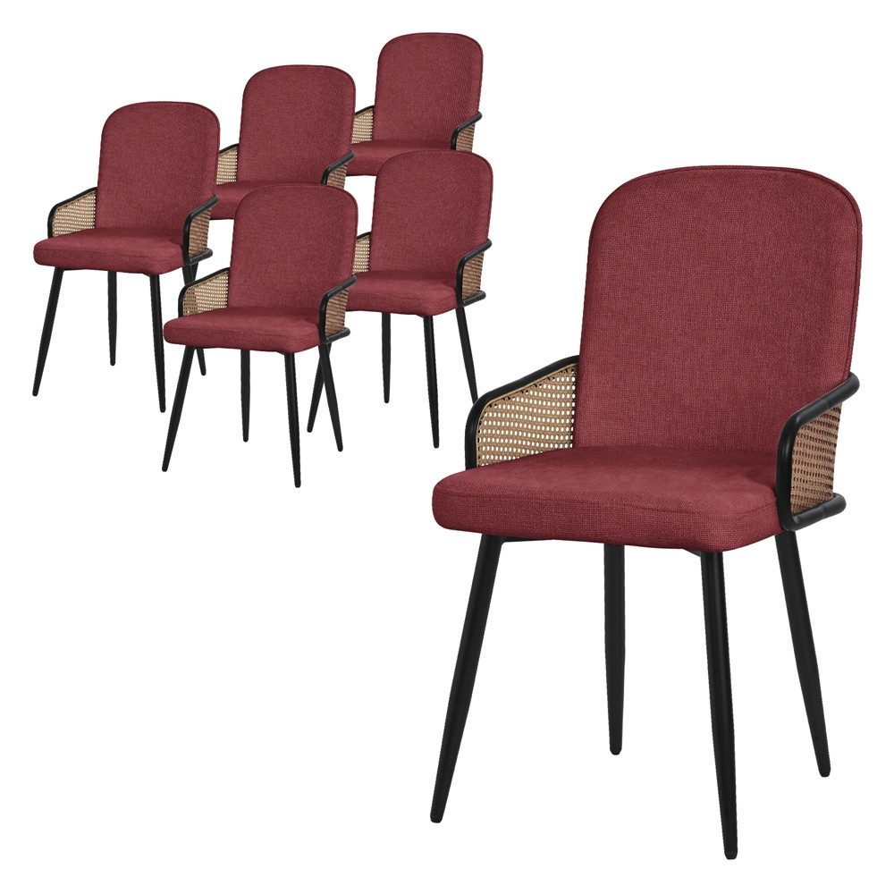 ML-DESIGN Polsterstuhl Esszimmerstühle mit Armlehne & Rückenlehne Ergonomische moderne Design (6 St), Armlehnstuhl mit Metallbeine 6er Set Rot Lounge Sessel bis 120 kg