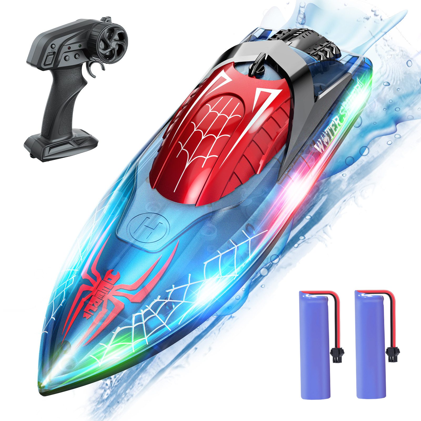 DEERC RC-Boot mit LED, 15 km/h, 2 Akkus, 80 Min Laufzeit, Игрушки ab 8 Jahre
