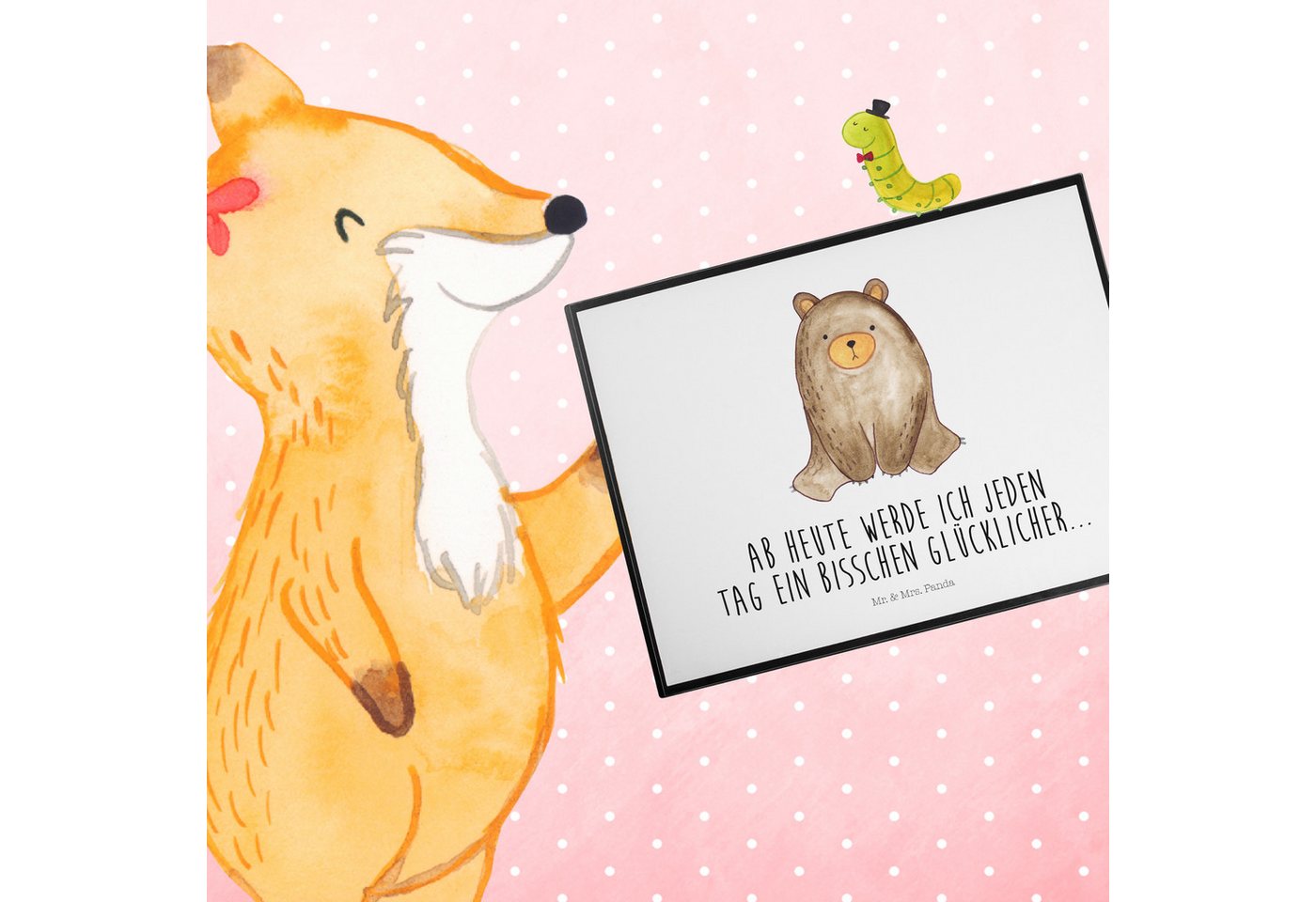 Thumbnail - Mr. & Mrs. Panda Schreibtischunterlage Bär sitzend - Weiß - Geschenk, Teddybär, Büroartikel, Schreibtisch Un, (Packung, ...