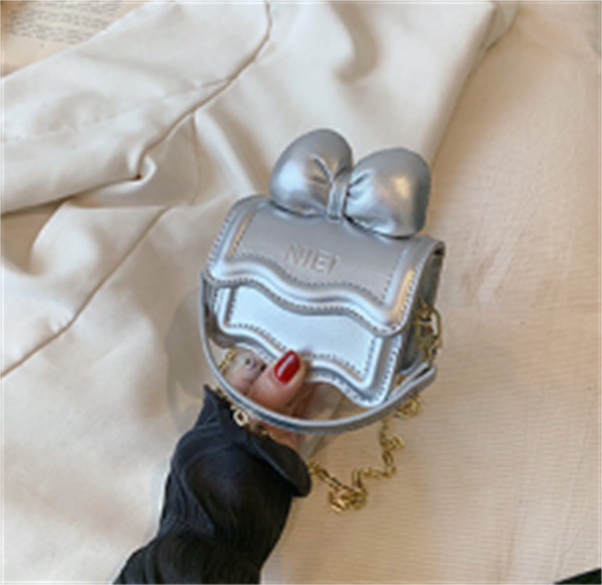 Silber Mini-Schleife Umhängetasche carefully Kette, mit Kinder-Umhängetasche Geschenk und selected