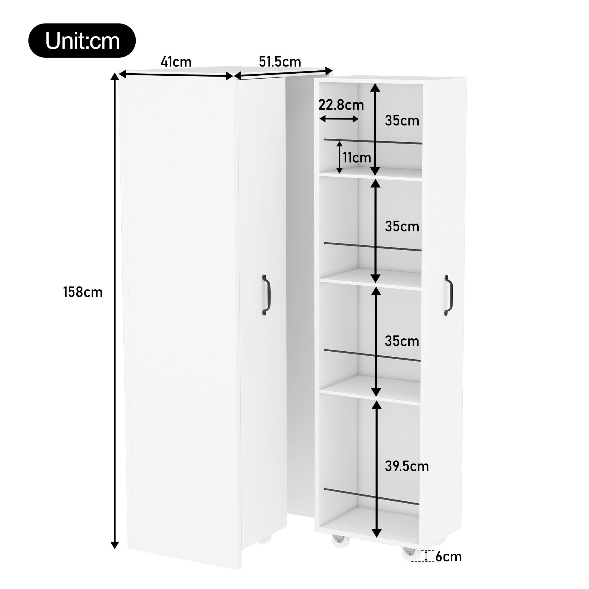 Ulife Hochschrank Erweiterbares Bücherregal mit Lenkrollen günstig online kaufen
