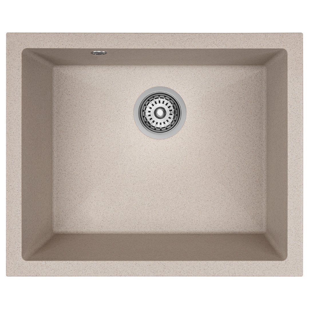 KOLMAN Küchenspüle Einzelbecken Ibiza Granitspüle, Rechteckig, 56/46 cm, Space Saving Siphon GRATIS Beige