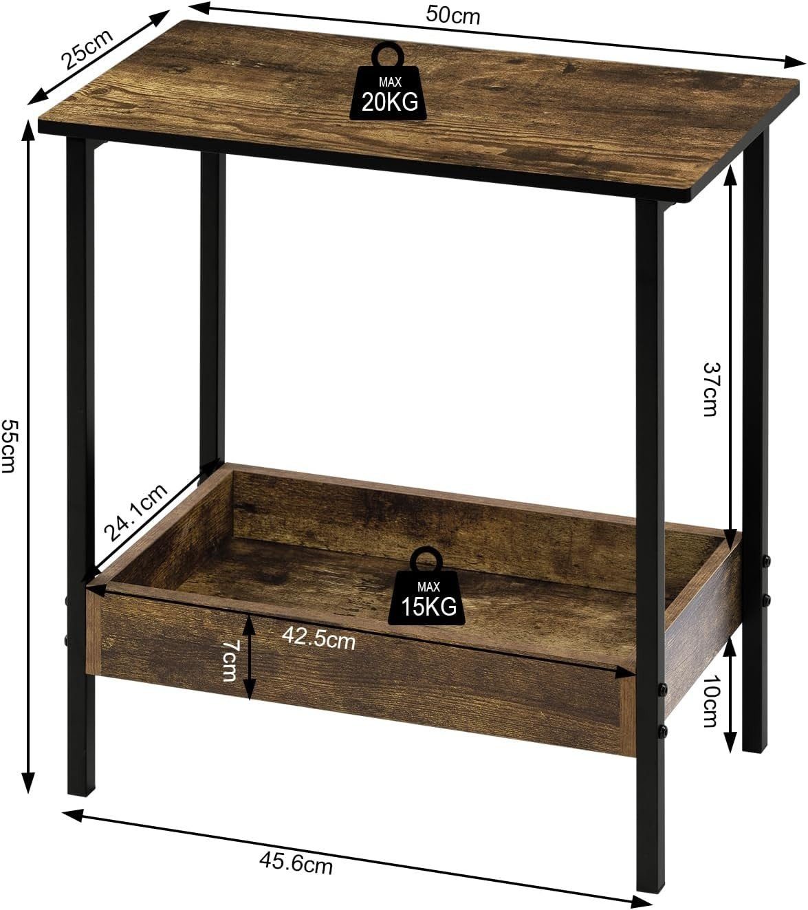 Woltu Beistelltisch (1-St), mit 2 Ablagen, Couchtisch mit Stauraum 50x55x25cm