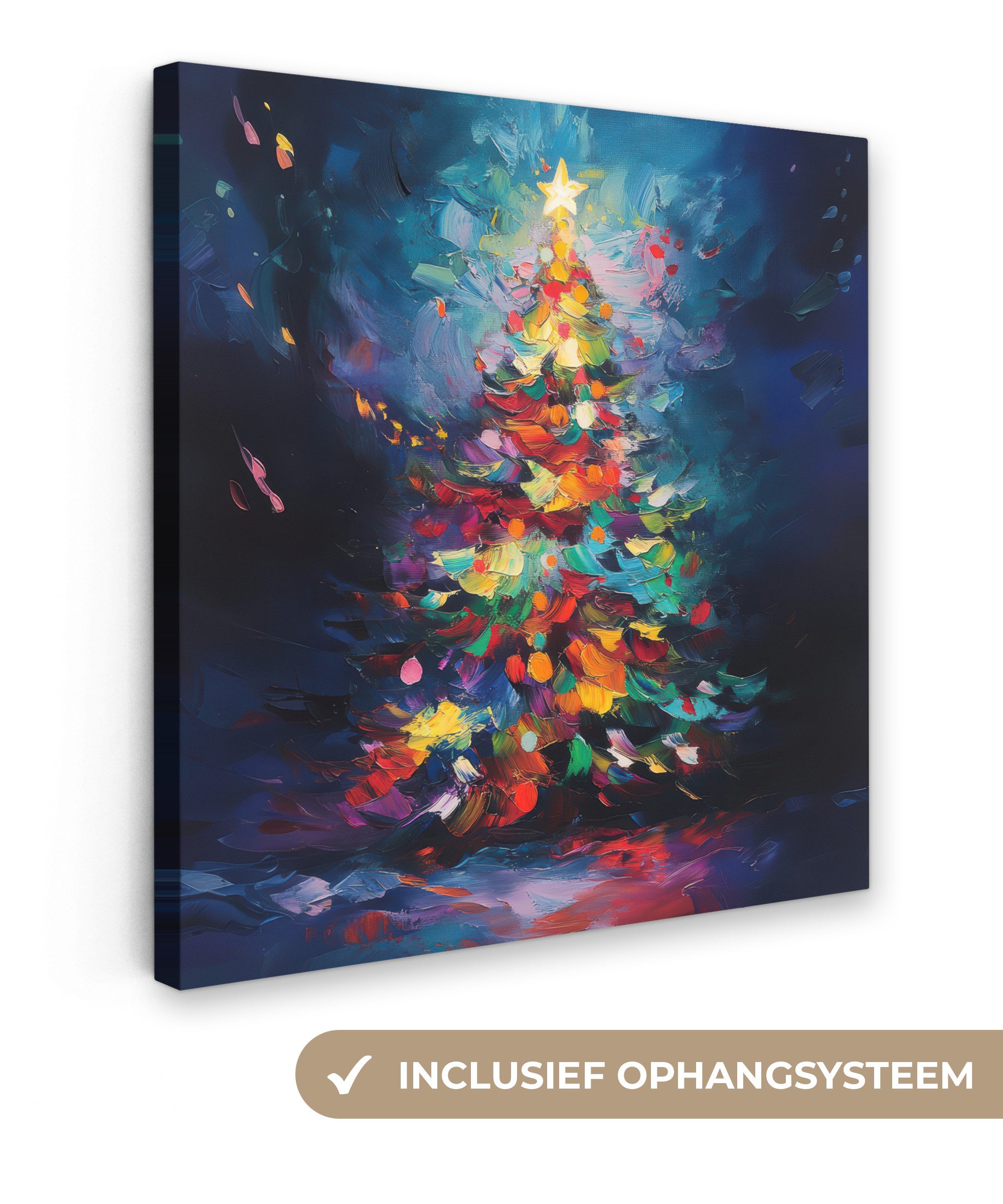 OneMillionCanvasses® Leinwandbild Weihnachtsbaum - Weihnachten - Abstrakt - Farbenfroh, Fotodruck (1 St), Wandbild, Deko Schlafzimmer Wohnzimmer Flur 20x20 cm