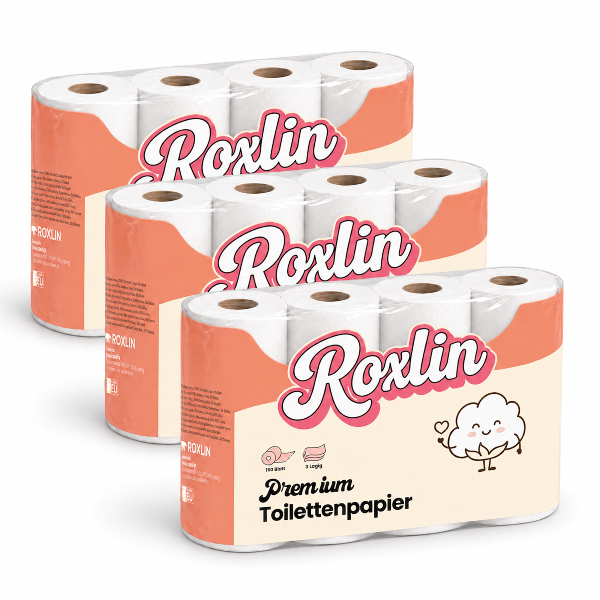 Roxlin Toilettenpapier Premium Toilettenpapier 3-lagig – Ultraweich & Hautfreundlich (24-St)