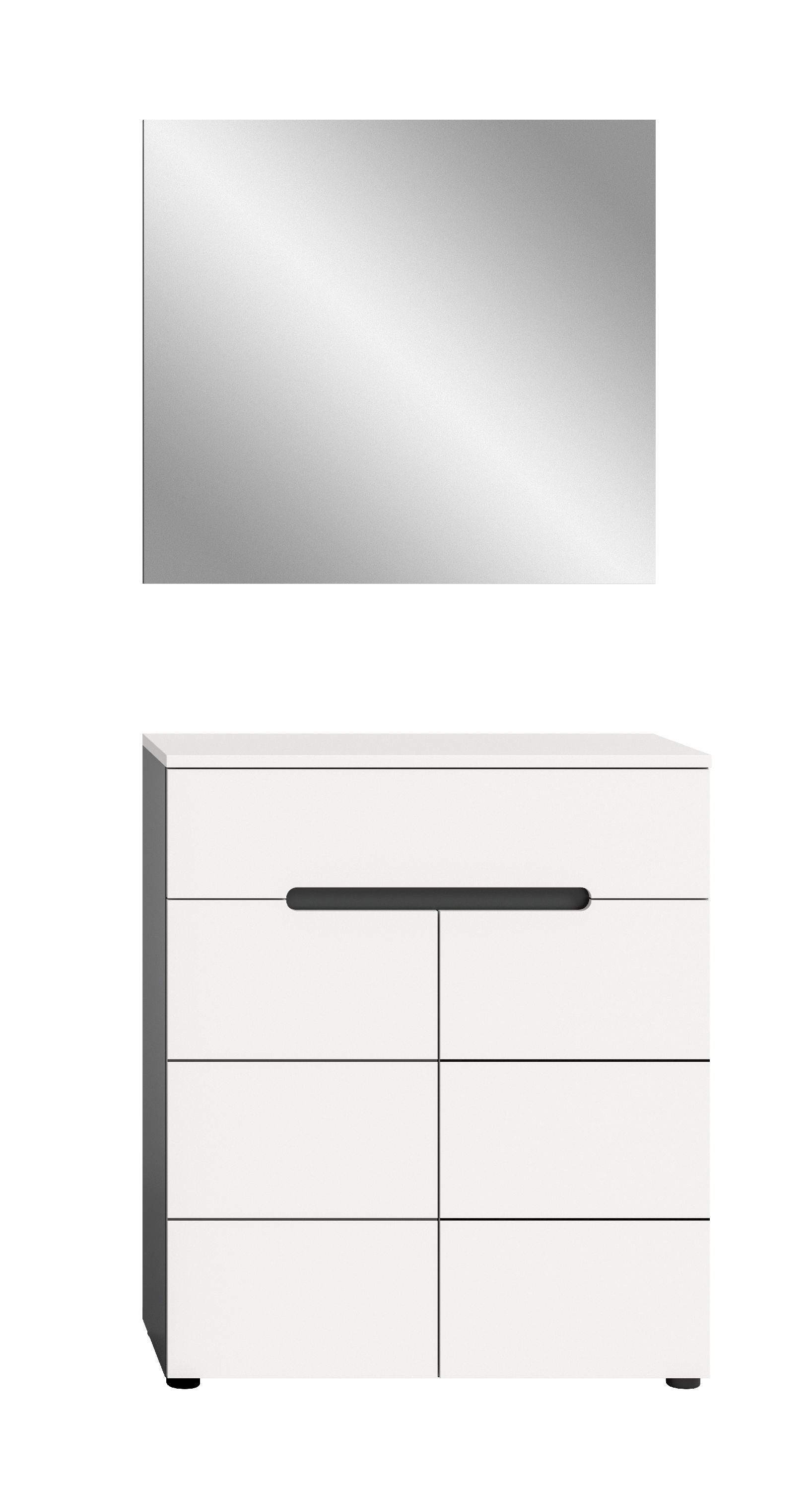 xonox.home Garderoben-Set, (2tlg. Set inkl. Schuhkommode, Spiegel), Basalt grau Nachbildung Melamin beschichtet modern 80x190x37 cm