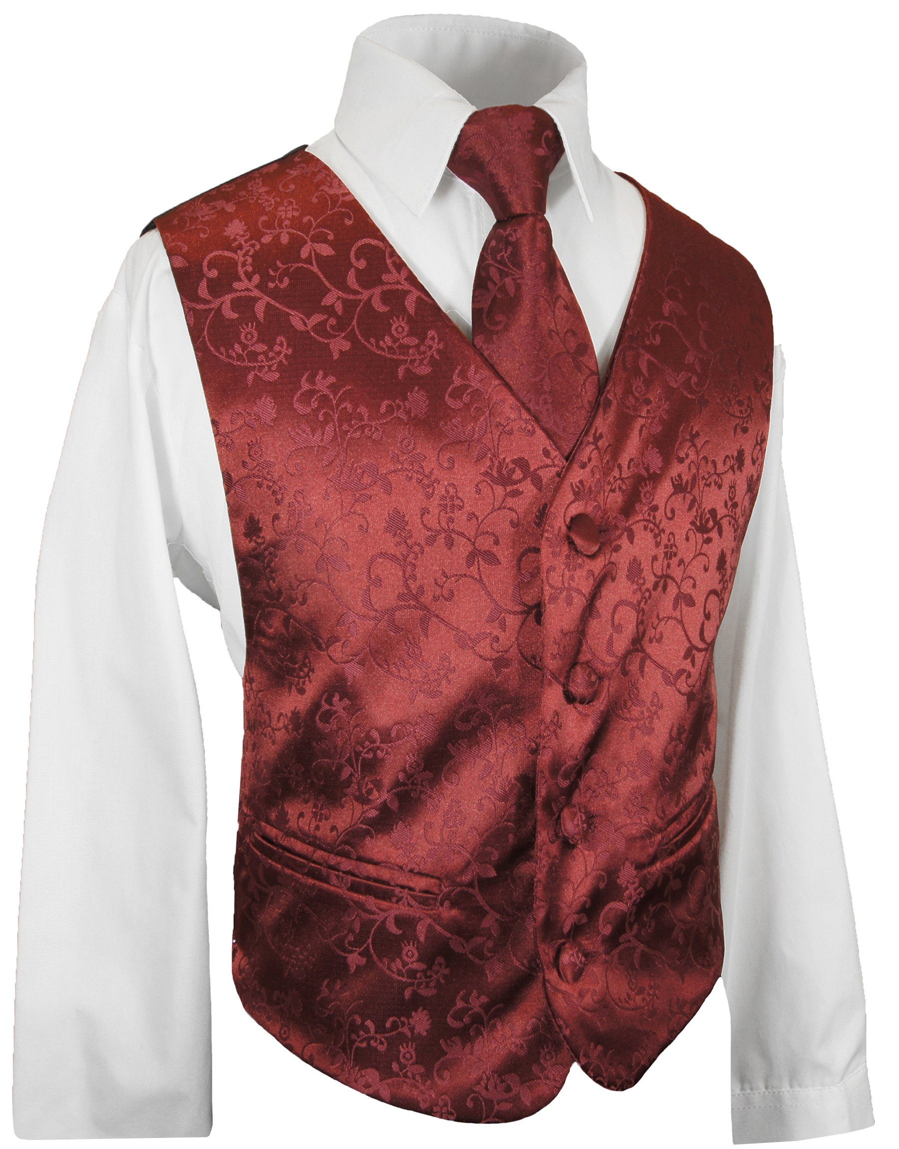 Paul Malone Anzugweste Festliche Kinderweste Jungenweste Kinder Anzug Weste (Set, 3-tlg., mit Weste, Hemd und Krawatte) weinrot bordeaux rot KV95-Krawatte