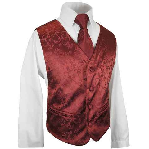 Paul Malone Anzugweste Festliche Kinderweste Jungenweste Kinder Anzug Weste (Set, 3-tlg., mit Weste, Hemd und Krawatte) weinrot bordeaux rot KV95-Krawatte