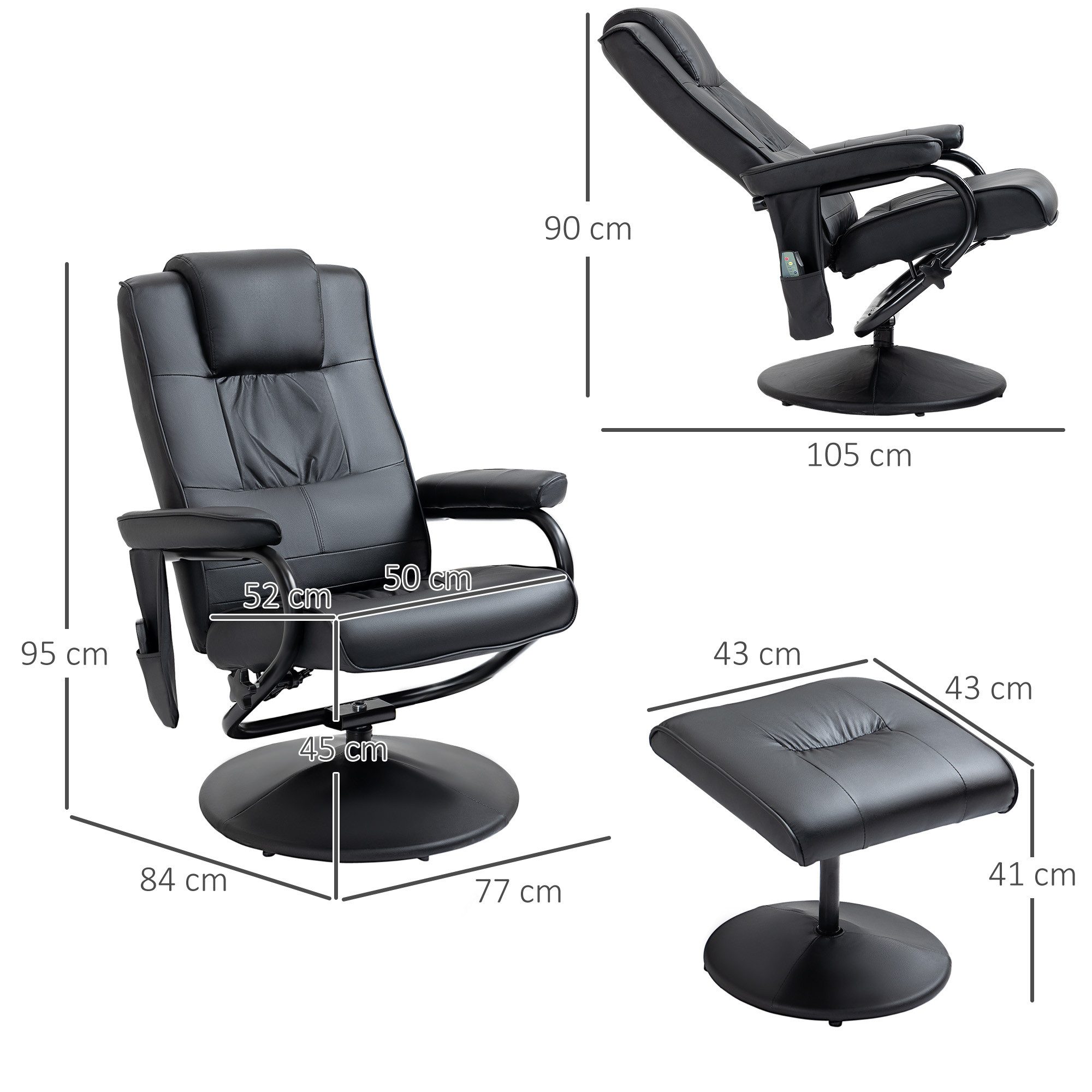 HOMCOM Massagesessel Fernsehsessel Hocker Kunstleder (Set, 2-St., Relaxliege), Kann sitzen, liegen und um 360° drehen