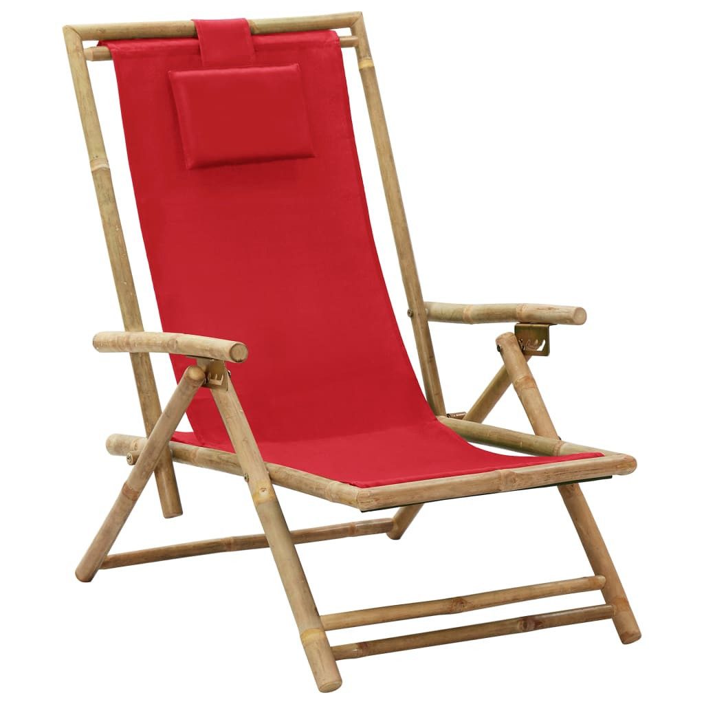 vidaXL Gartenlounge-Sessel NA Verstellbarer Relaxstuhl Rot Bambus und Stoff