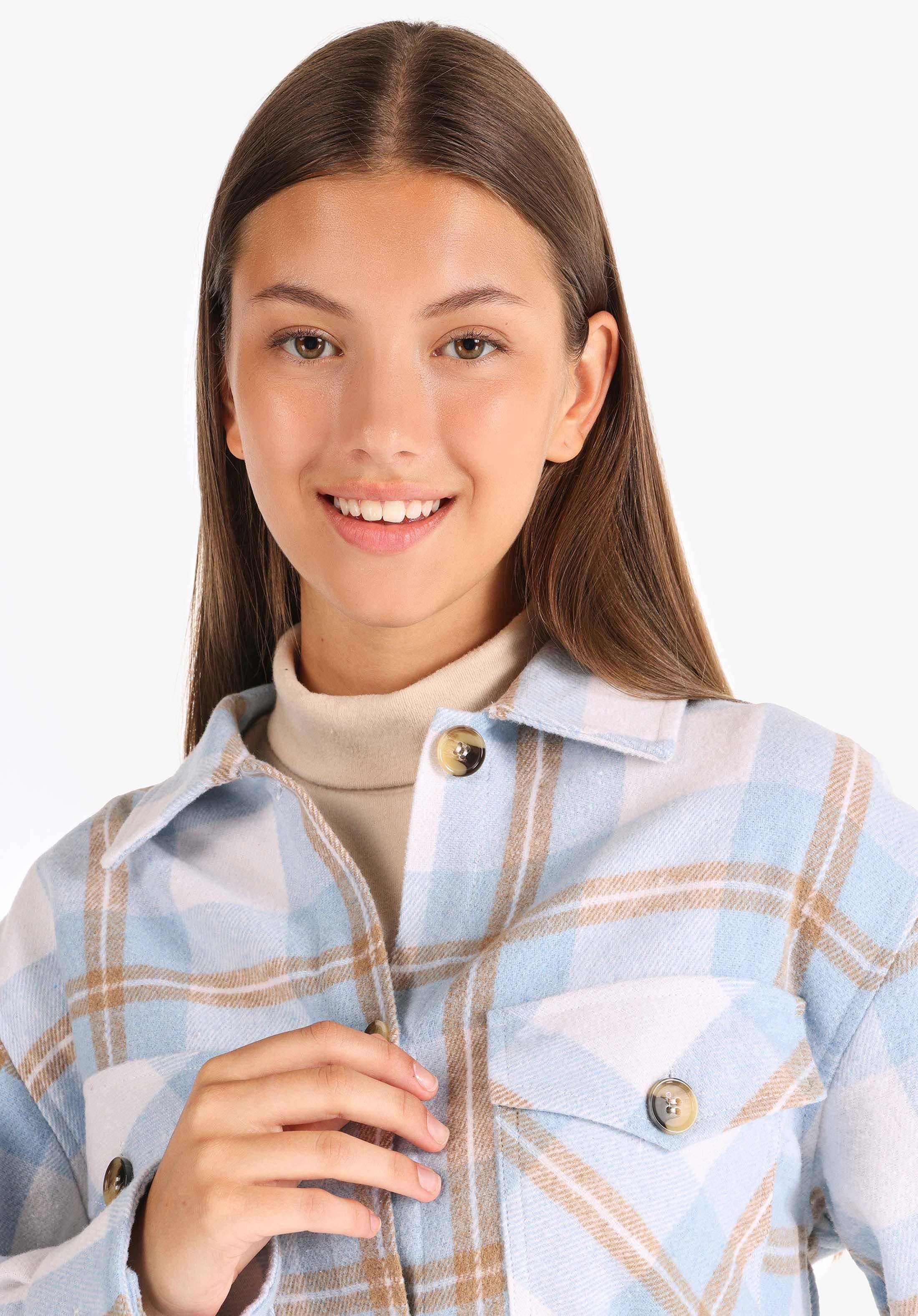 Colins Langarmhemd Colins Regular Fit Shirt Neck Plaid Damen Langarmshirt