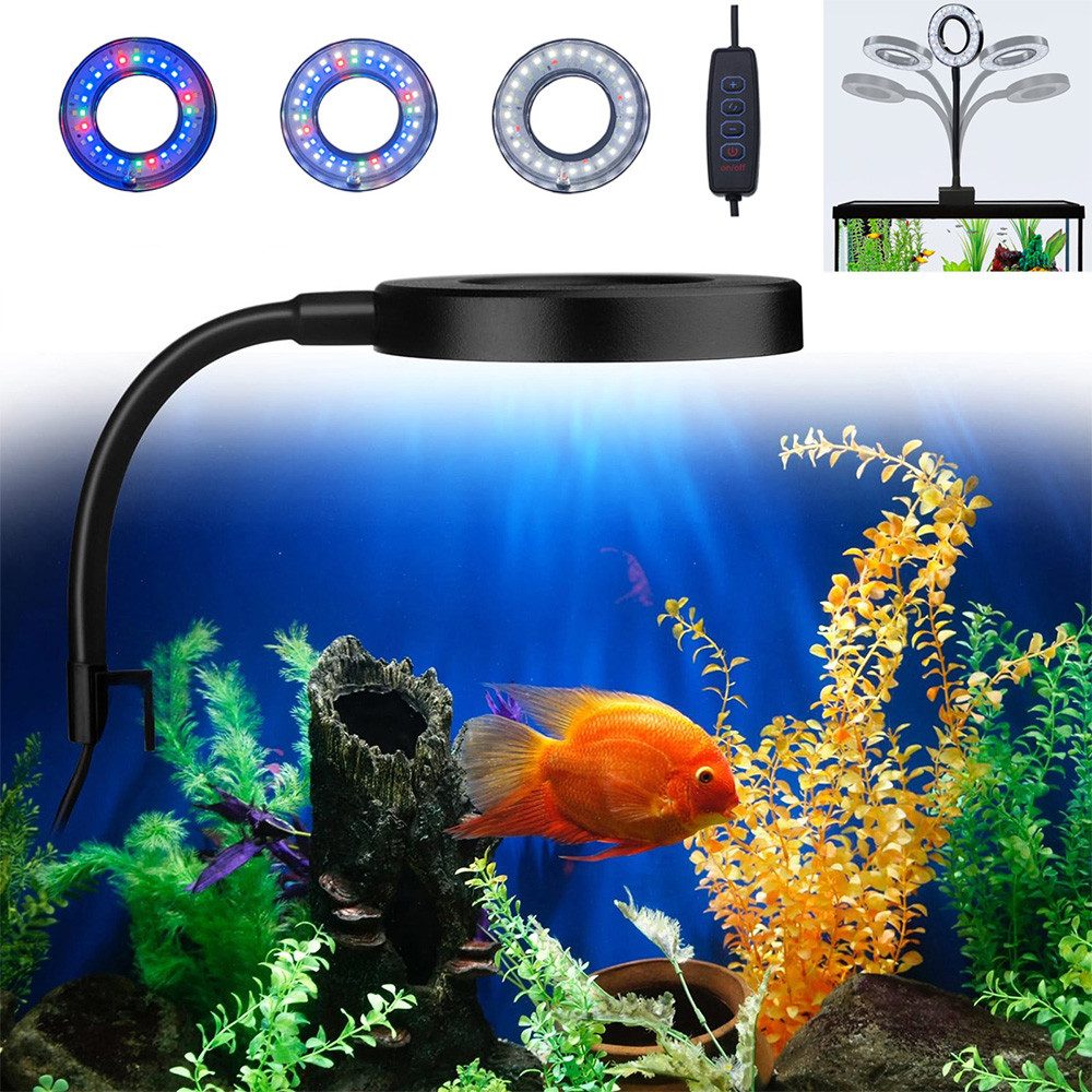 Jibenhome LED Aquariumleuchte Aquarium Lampe Dimmbare Aquariumbeleuchtung Clip-on Fisch Tank Licht, Aquarium Licht 6W mit 3 Modi & 10 Leuchtstufen Unterwasserbeleuchtung