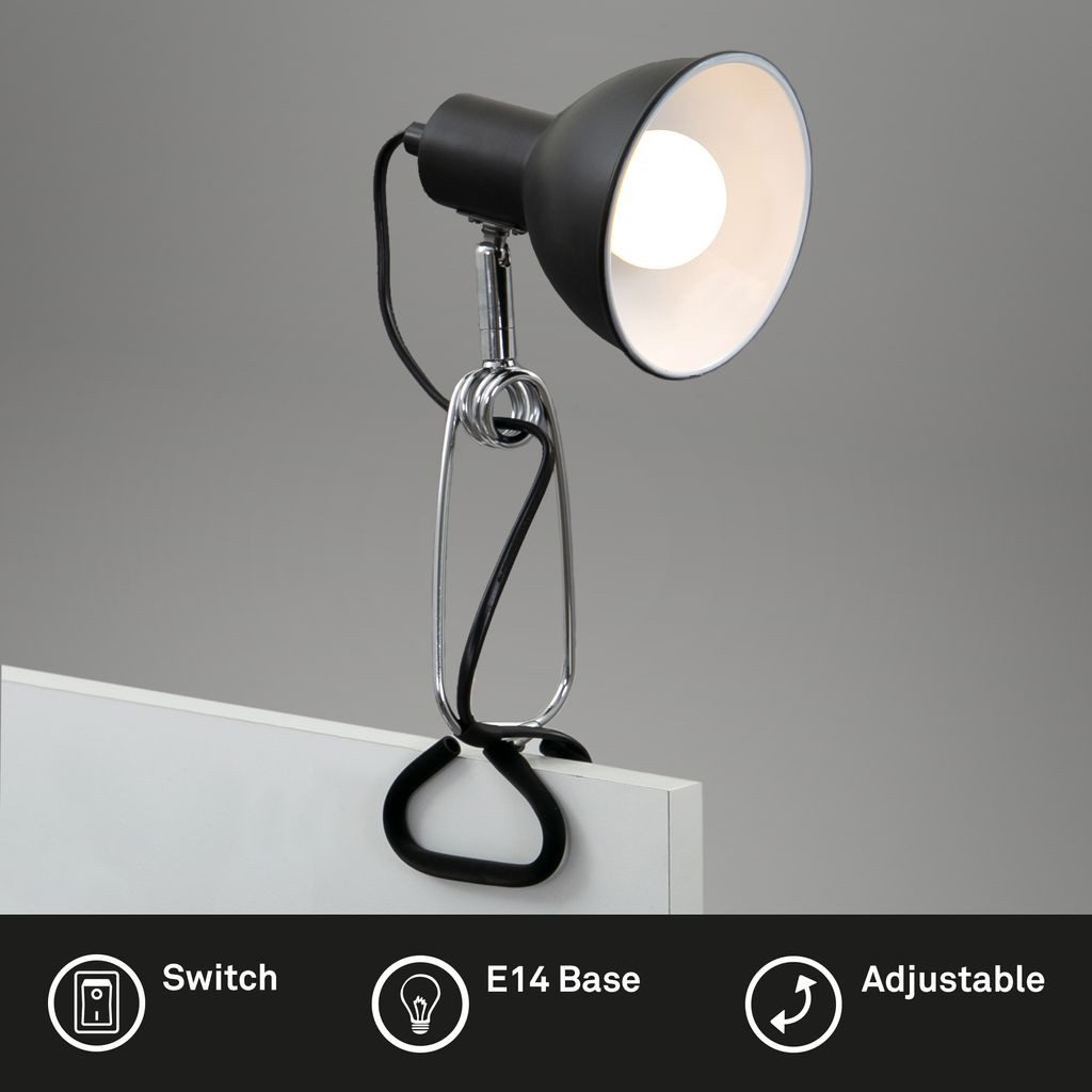 Briloner Leuchten Klemmleuchte 2790-015, ohne Leuchtmittel, 2700K - Extra-Warmweiß, Klemmleuchte, 30,5x11x13cm, Schwarz, max.8W, E14, Leselampe, Bett