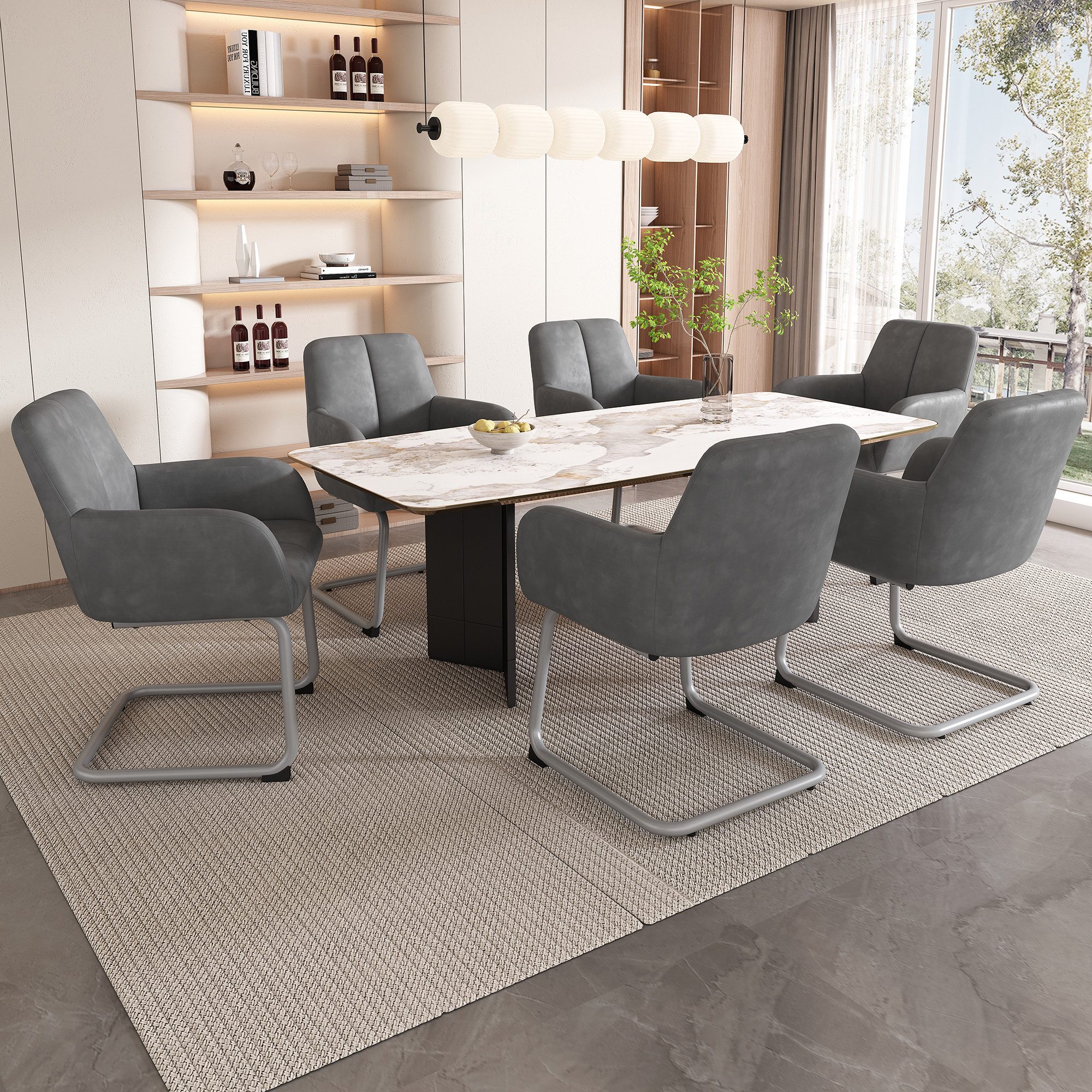 OKWISH Freischwinger Esszimmerstühle Polsterstuhl (2 St), Wohnzimmer Kunstleder
