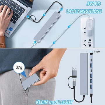 HYTIREBY USB C Hub 3.0, 7 in 2 Multiport Typ C Hub Adapter mit 1 USB 3.0 USB-Adapter, 4 2.0 USB Kompatibel mit MacBook Air/Pro, iPad Pro, Windows