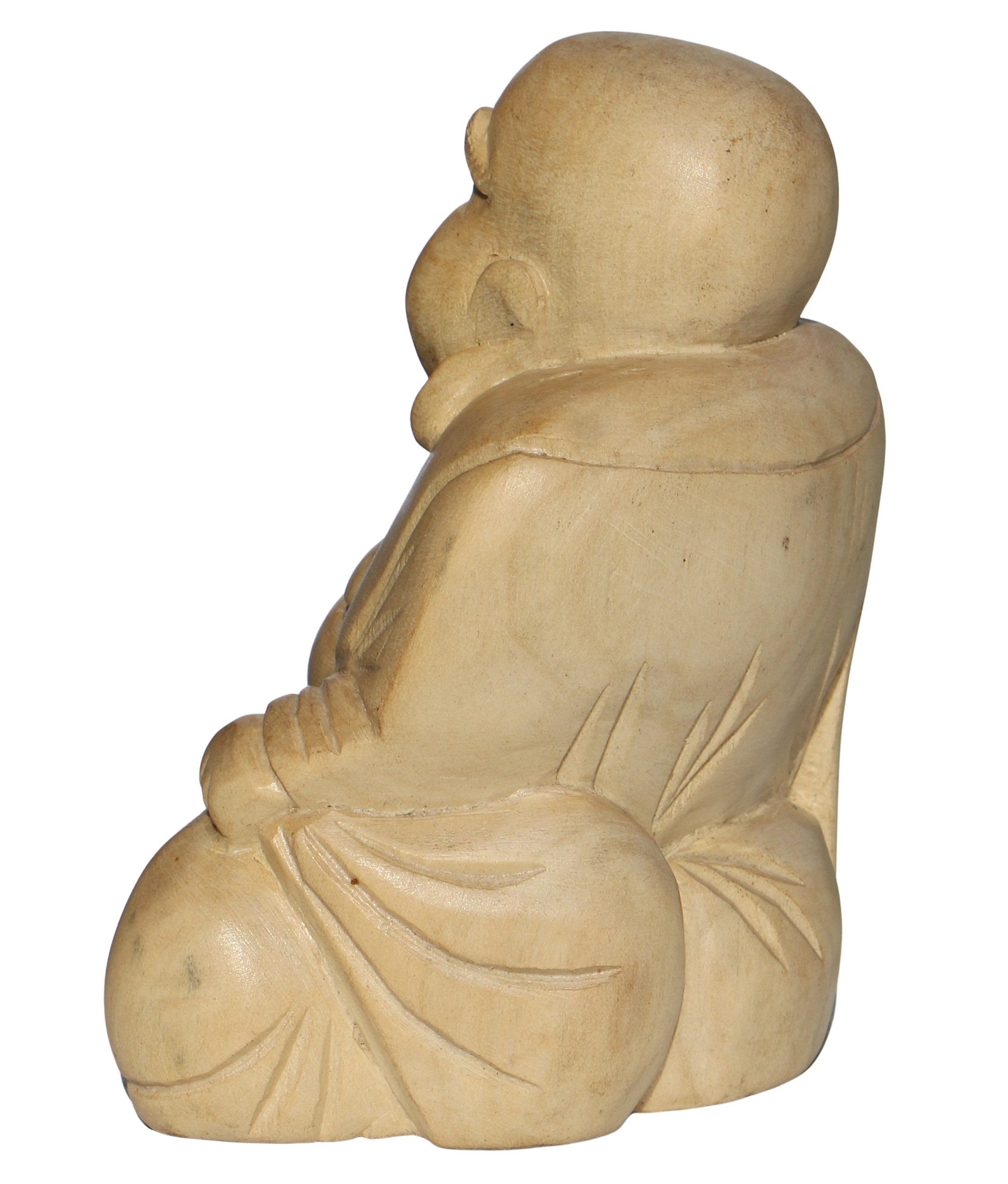 Wogeka Buddhafigur lachender Happy Buddha Holz-Figur Feng Shui Dekoration