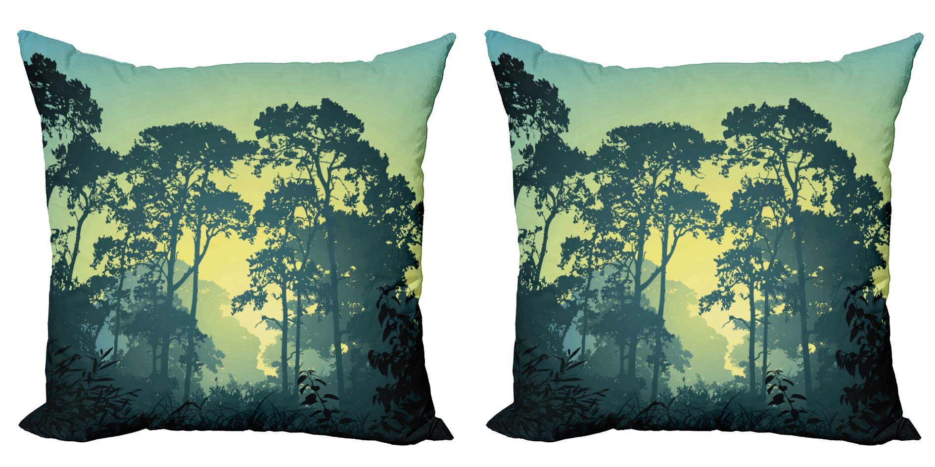 Kissenbezüge Natur Accent Digitaldruck, Doppelseitiger (2 Stück), Baum-Szene Nebelwald Abakuhaus Modern