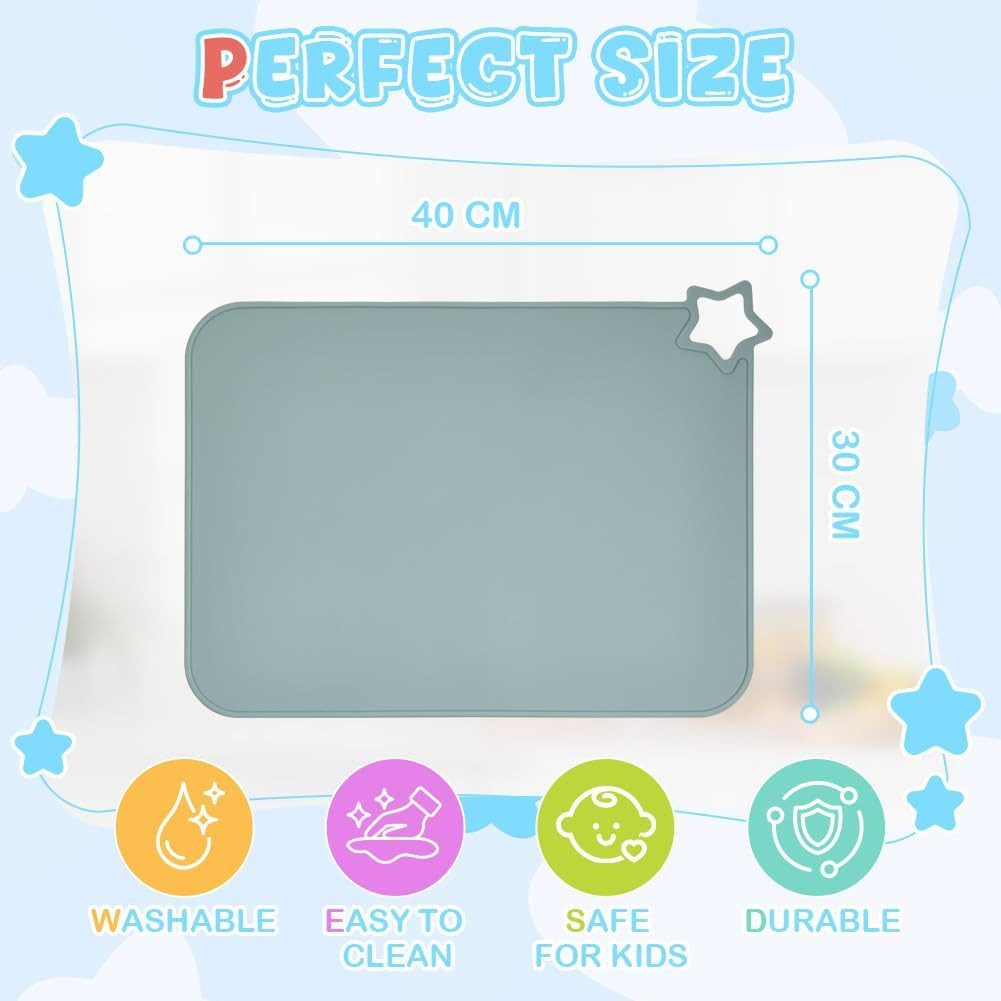 FELIXLEO Platzset 2 Baby Silikon Platzsets Rutschfest Abwaschbar Kinder Salbei Grün, (1-St)