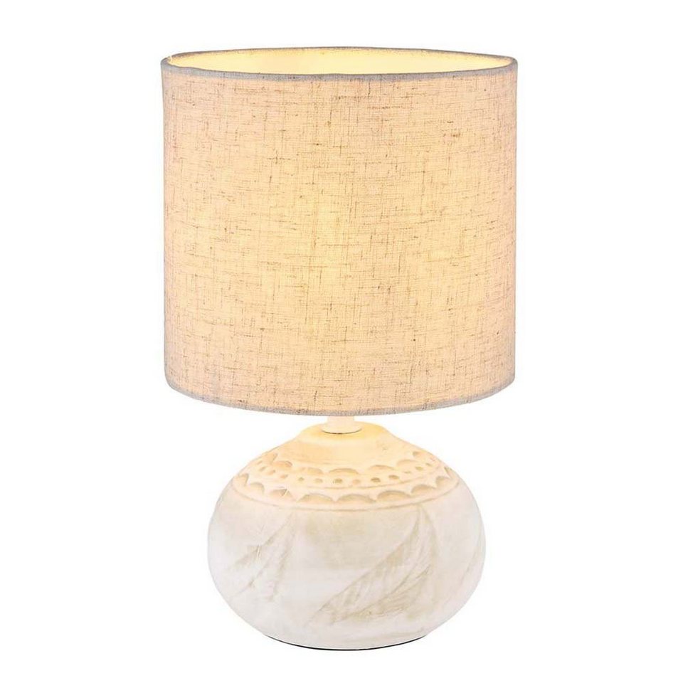 H Tischleuchte etc-shop Keramik Schlafzimmerlampe Beige Tischleuchte, Leinen Nachttischlampe LED