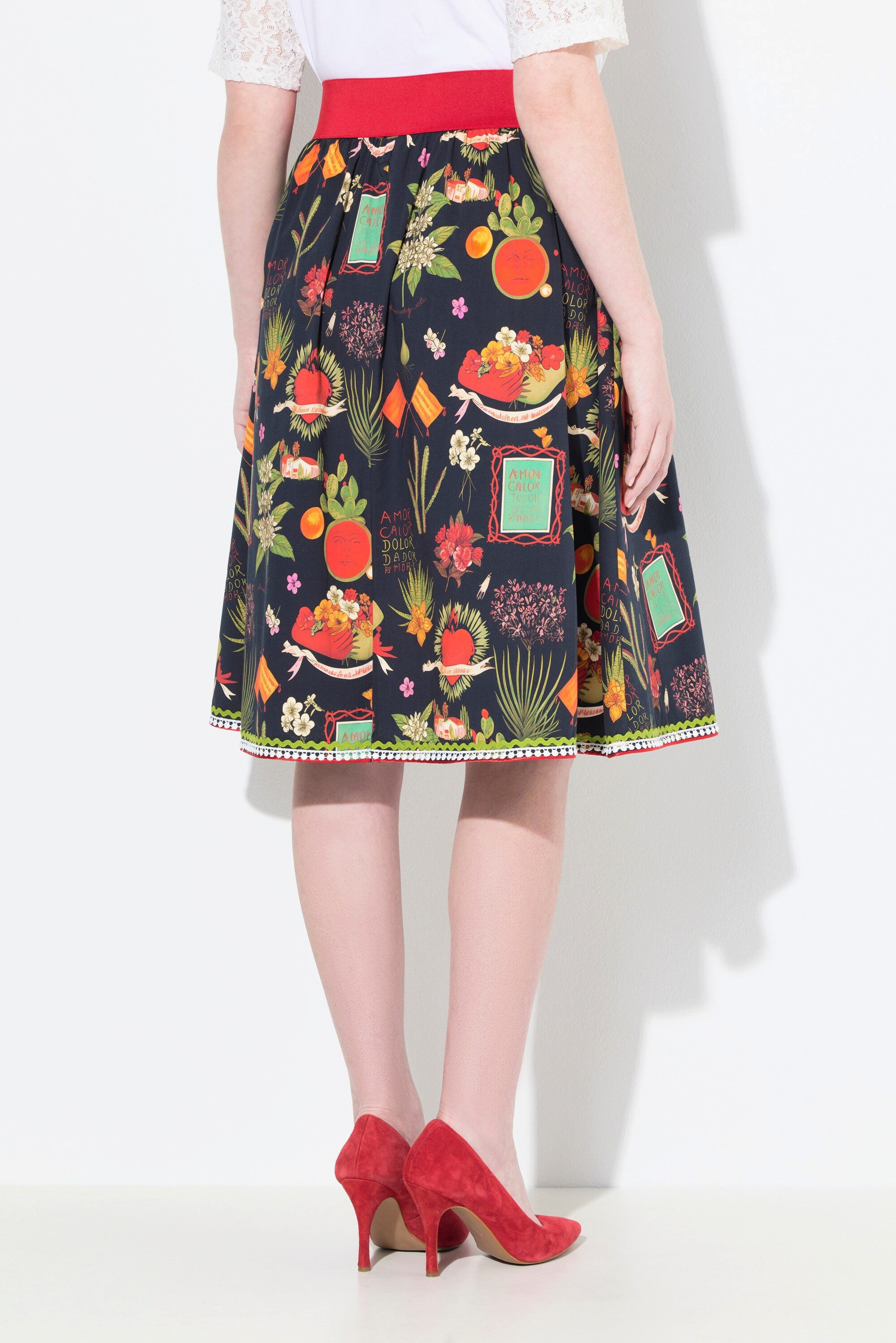 Ulla Popken Jerseyrock Rock Landhaus-Druck A-Linie Elastikbund