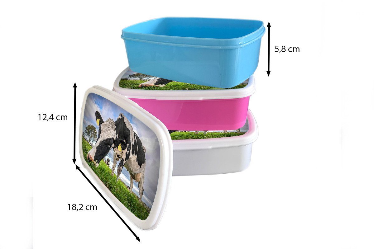 MuchoWow Lunchbox Kühe - Tags Brotbox Kunststoff, und Kinder weiß Brotdose, - für Mädchen für und Tiere, Erwachsene, Jungs (2-tlg)