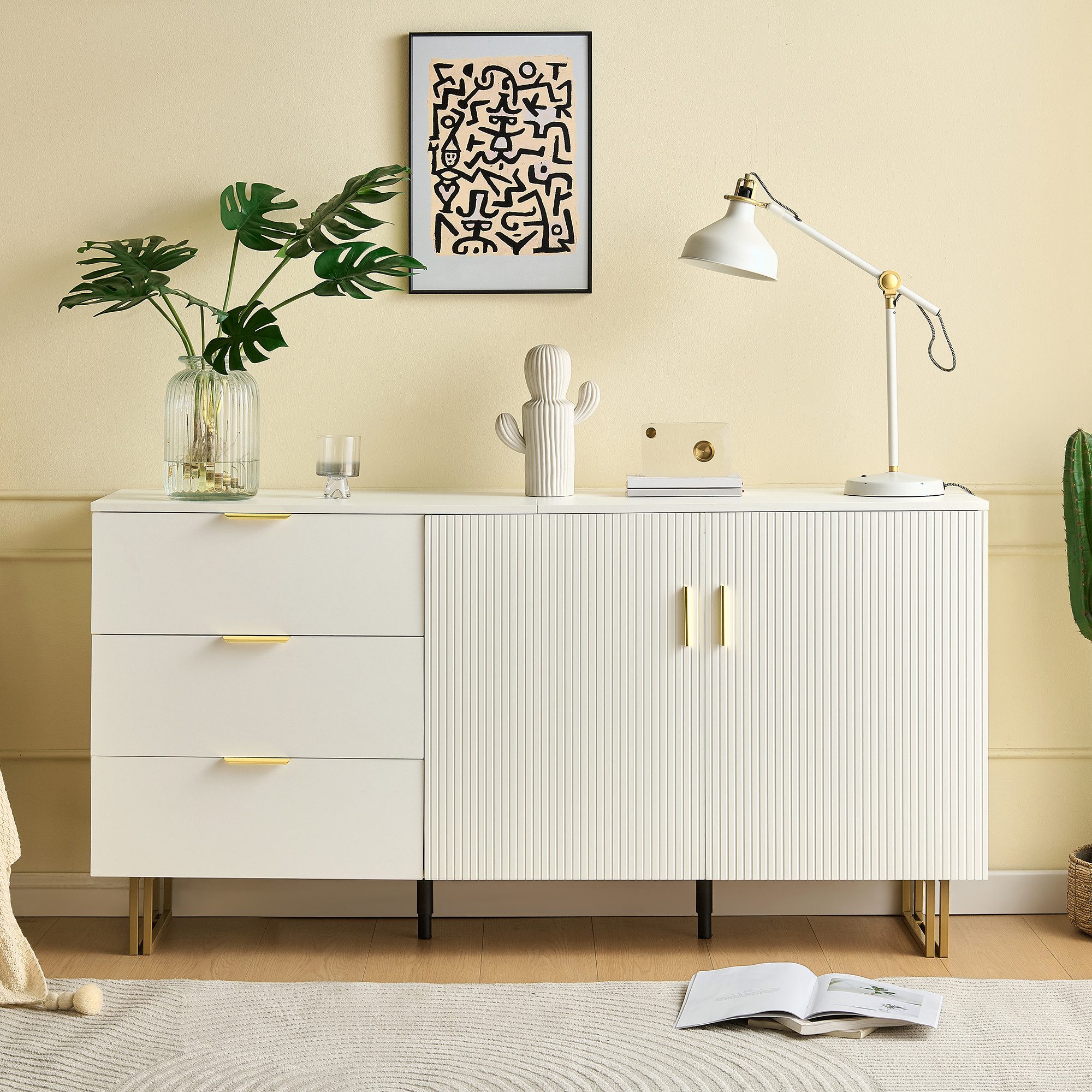 Merax Sideboard mit Gold-Akzenten, Zinklegierung-Griffe & Stahlbeine (160 L günstig online kaufen