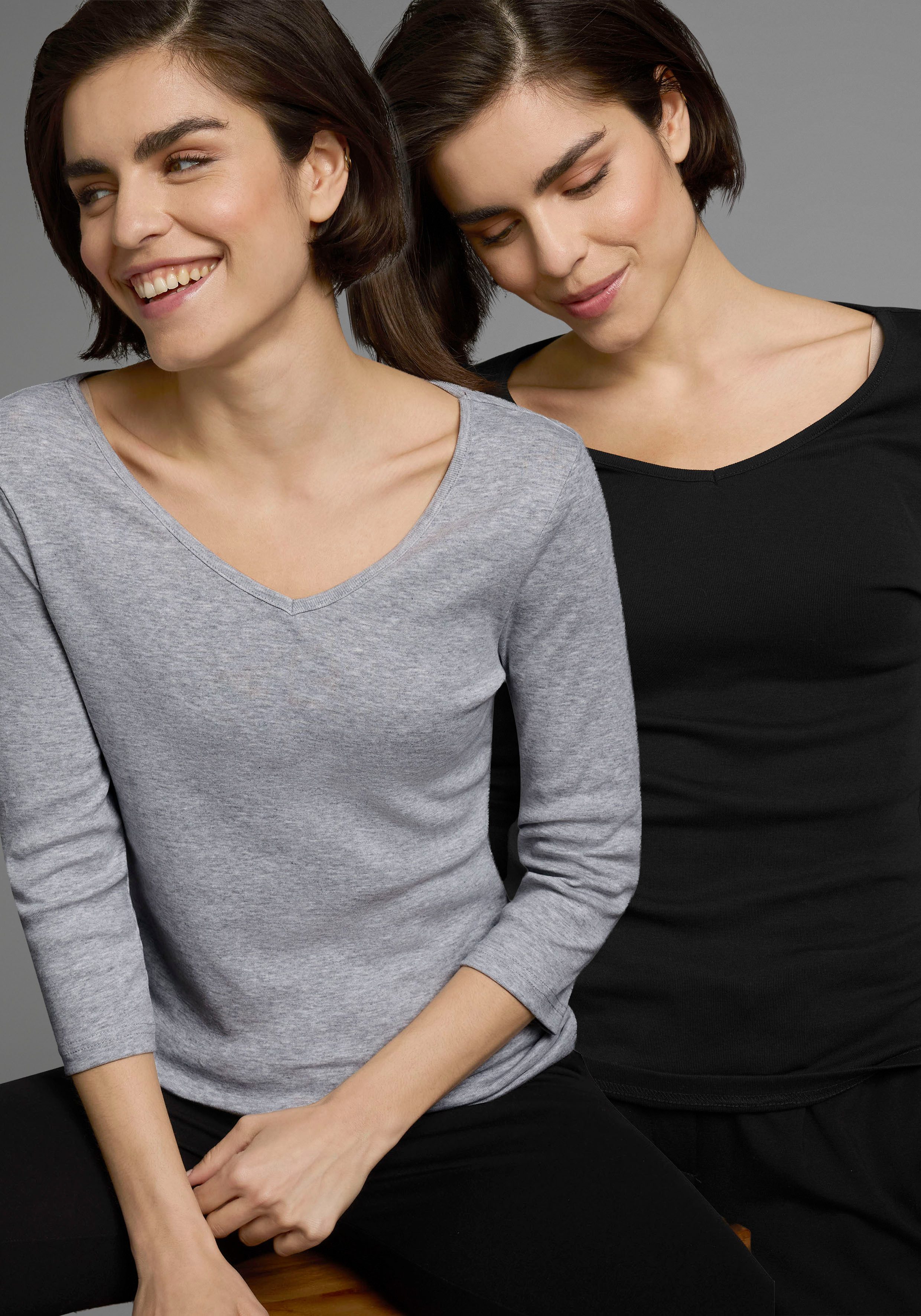 Flashlights V-Shirt (2er-Pack) unifarben, V-Ausschnitt, Basic-Stil, aus Baumwolle, im 2er-Pack