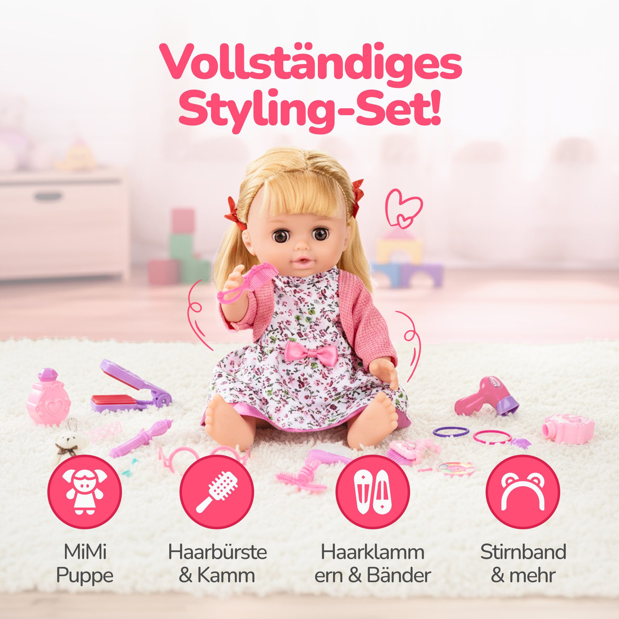Kinderplay Dolls & Strollers Babypuppe Baby-Puppe mit Friseurset – sprechend – Spielspaß ab 3 Jahren (Set)