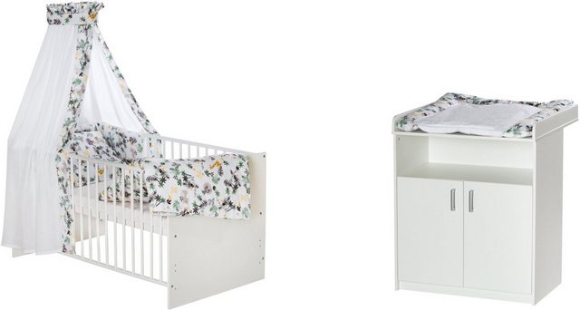 Schardt Babymöbel-Set »Sienna White II«, (Spar-Set), mit Kinderbett mit textiler Ausstattung und Wickelkommode mit Wickelauflage, Made in Germany-Otto