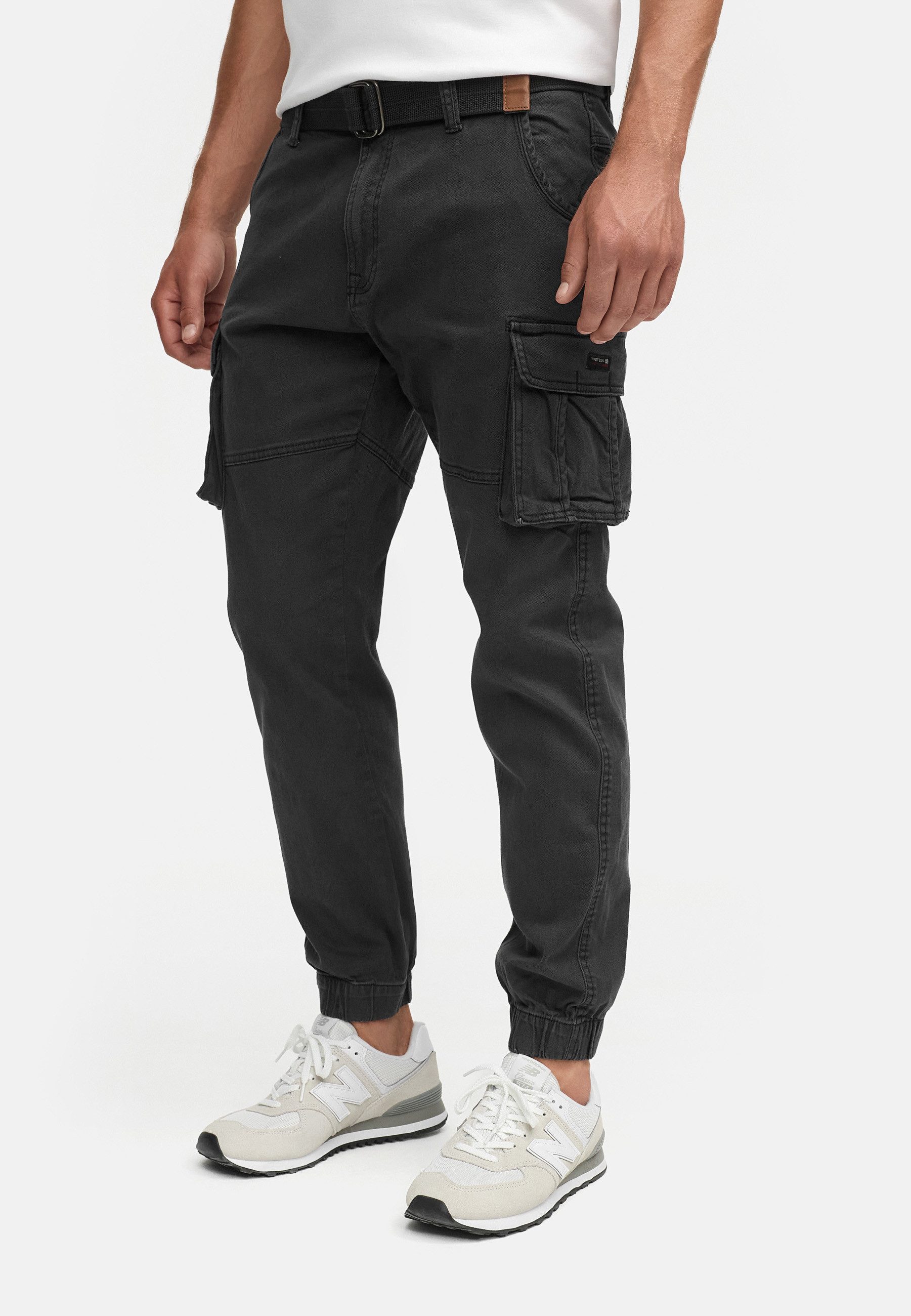 Indicode Cargohose Herren Kerr Cargo Hose Herrenhose aus elastischer Baumwoll-Qualität, inkl. Gürtel