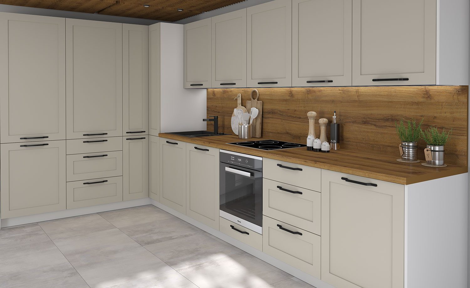 Feldmann-Wohnen Küchenzeile Oslo, (Oslo), 212x392x207cm weiß / cashmere matt 13-teilig Ausführung wählbar