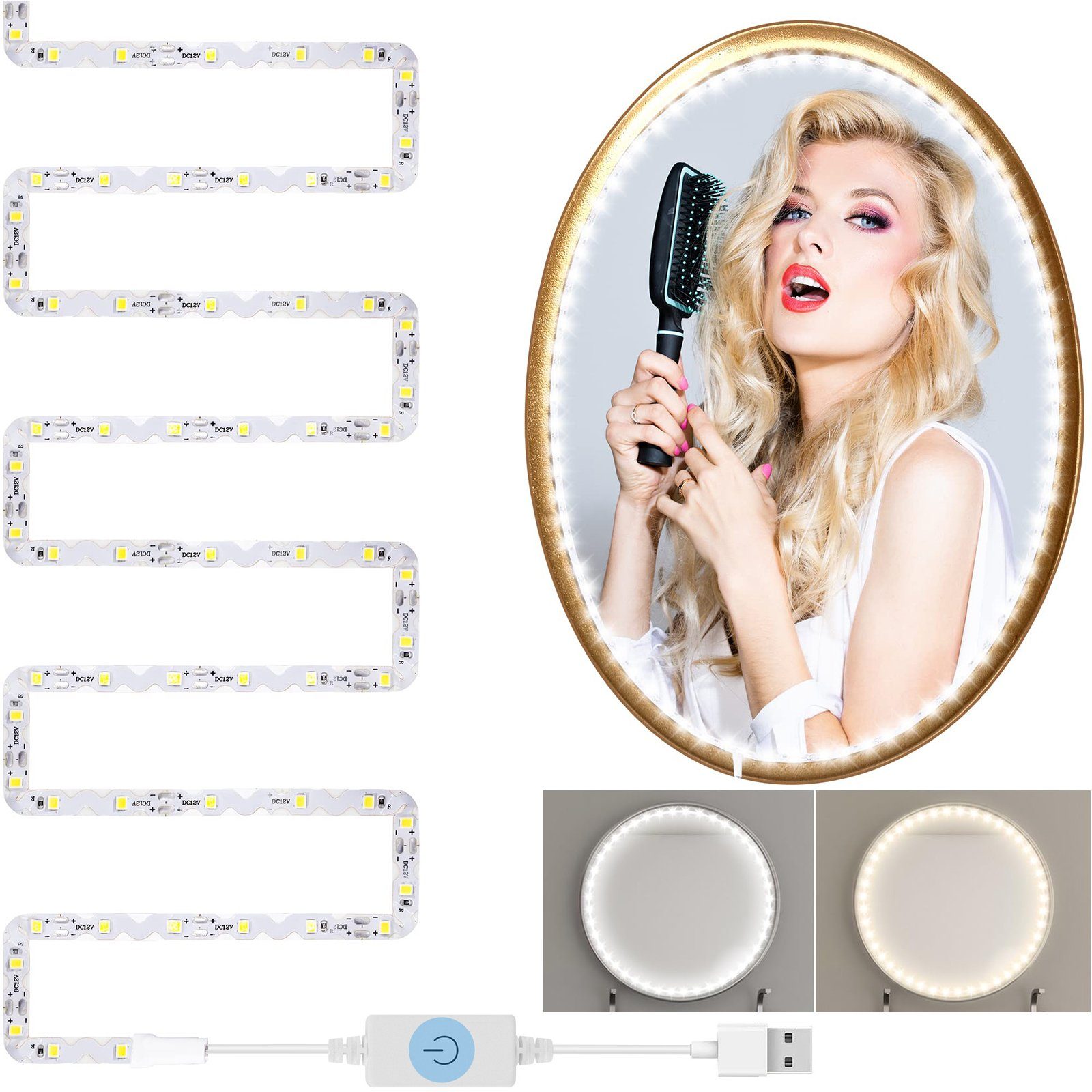 Sunicol LED-Streifen Dimmbar LED Spiegelleuchte Streifen, Makeup Spiegel Licht, 1M/4M