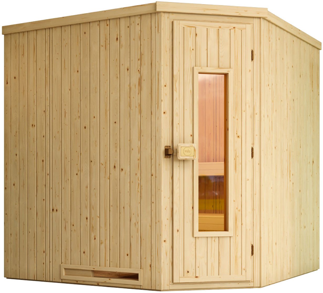 weka Sauna Element-Ecksauna VARBERG 3, BxTxH: 194 x 194 x 199 cm, 38 mm, vorgefertigte Elemente, isolierte Holztür