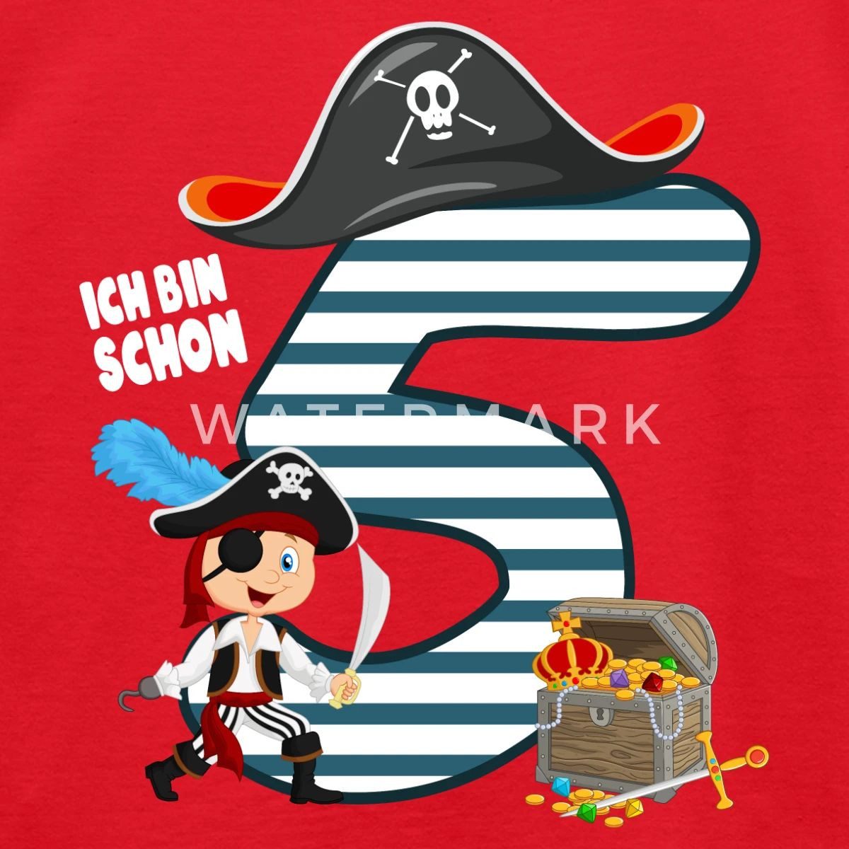 T-Shirt 5. Geburtstag Schon Ich Schon Bin Fünf Pirat Schatz Kinder T-Shirt